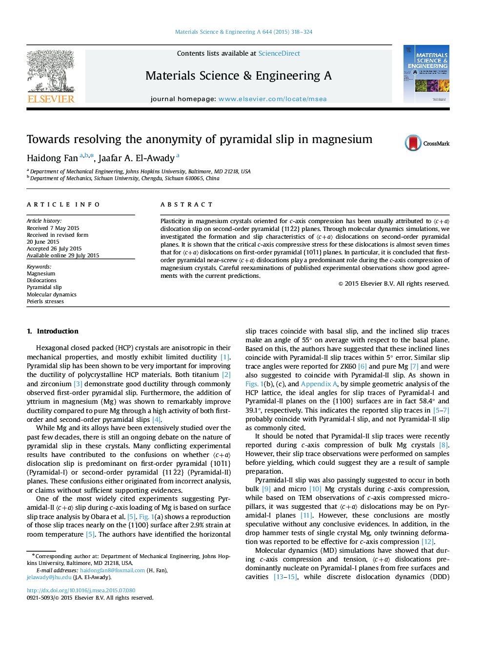 Towards resolving the anonymity of pyramidal slip in magnesium