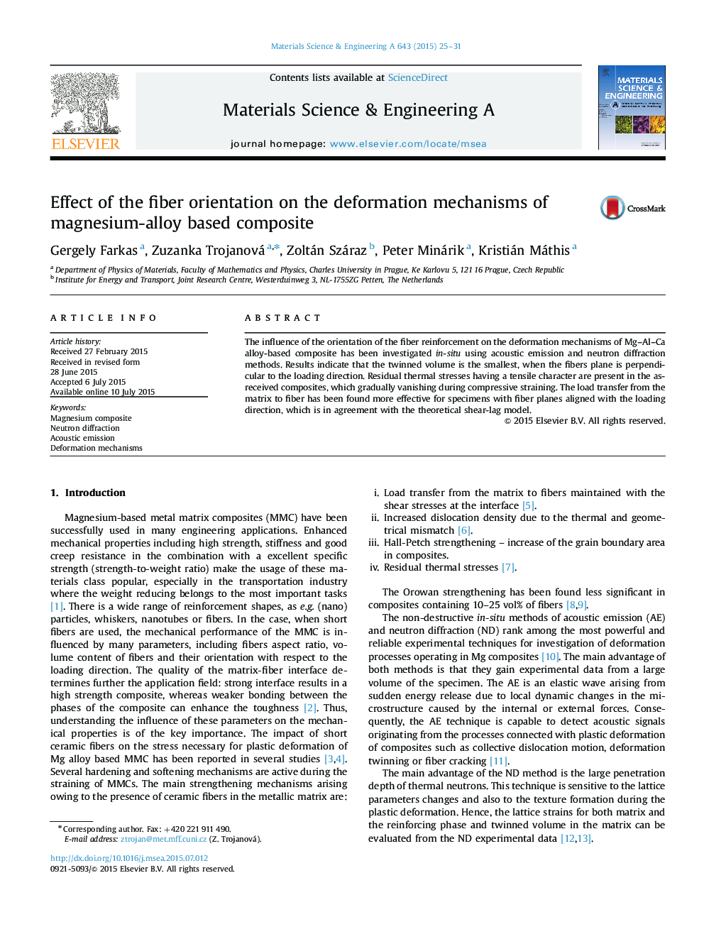 Effect of the fiber orientation on the deformation mechanisms of magnesium-alloy based composite