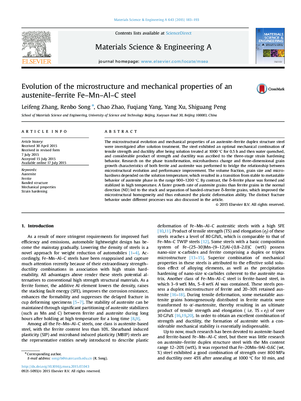 Evolution of the microstructure and mechanical properties of an austenite-ferrite Fe-Mn-Al-C steel