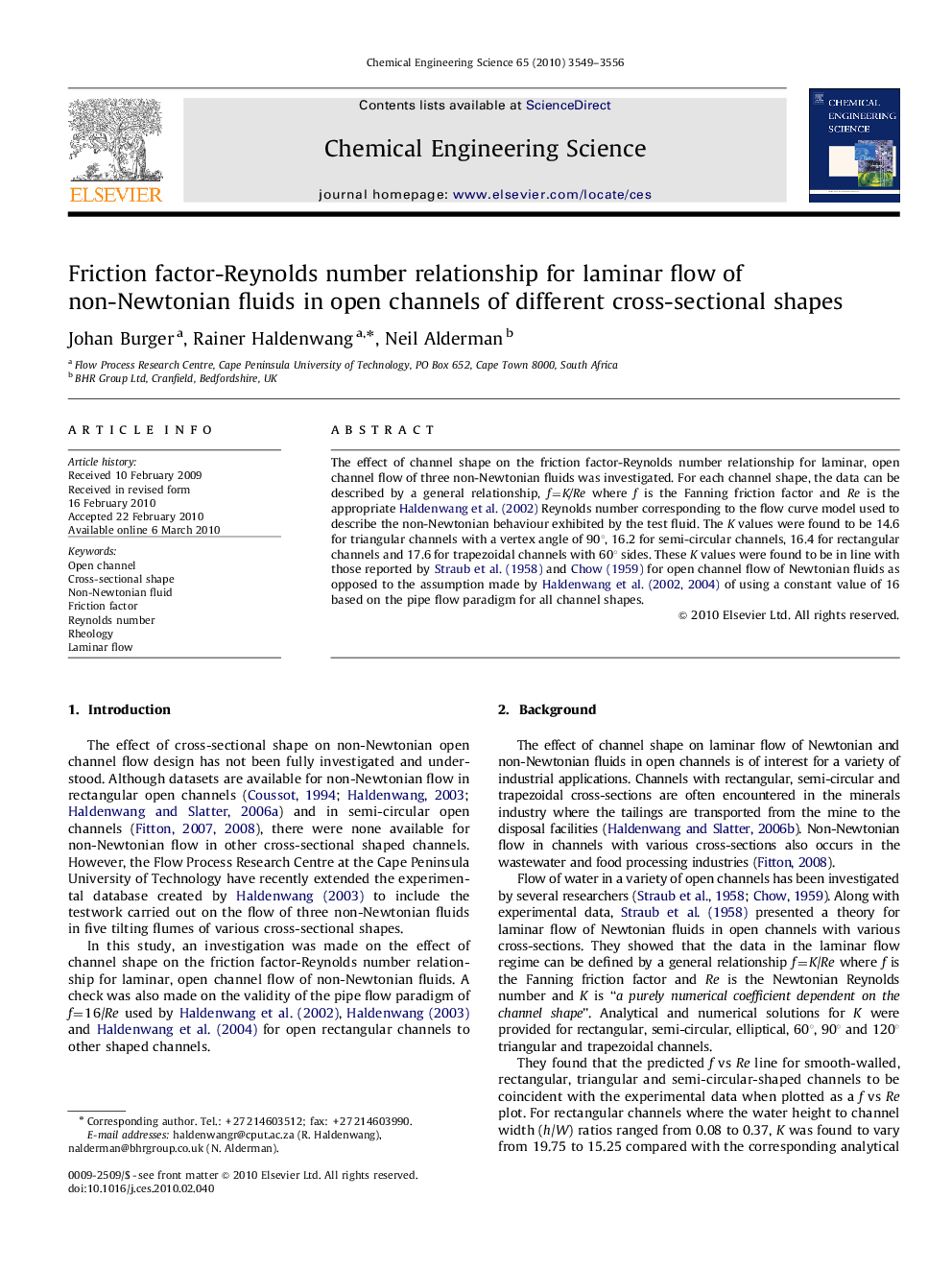 Friction factor-Reynolds number relationship for laminar flow of non-Newtonian fluids in open channels of different cross-sectional shapes