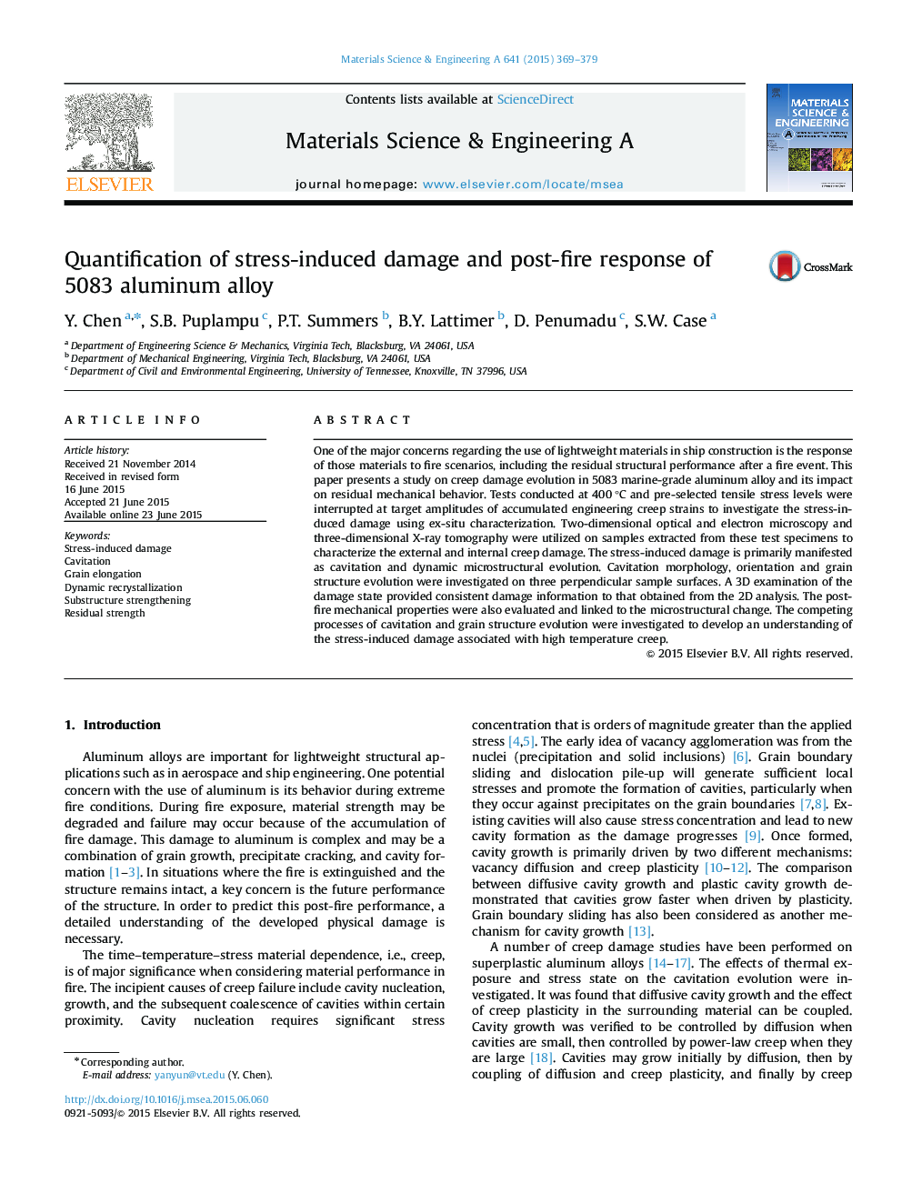 Quantification of stress-induced damage and post-fire response of 5083 aluminum alloy