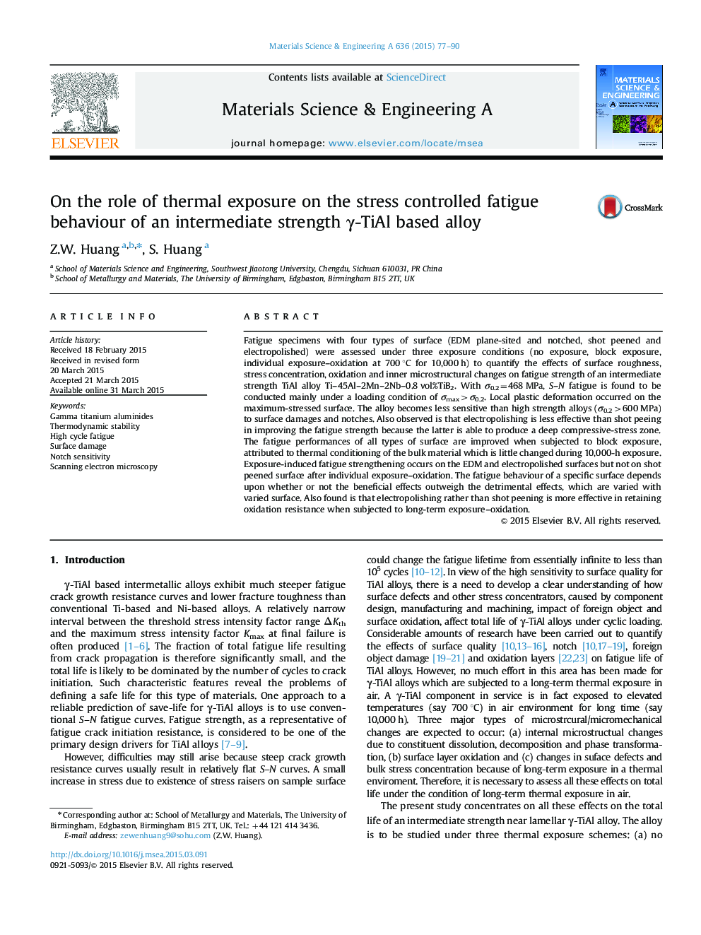 On the role of thermal exposure on the stress controlled fatigue behaviour of an intermediate strength Î³-TiAl based alloy