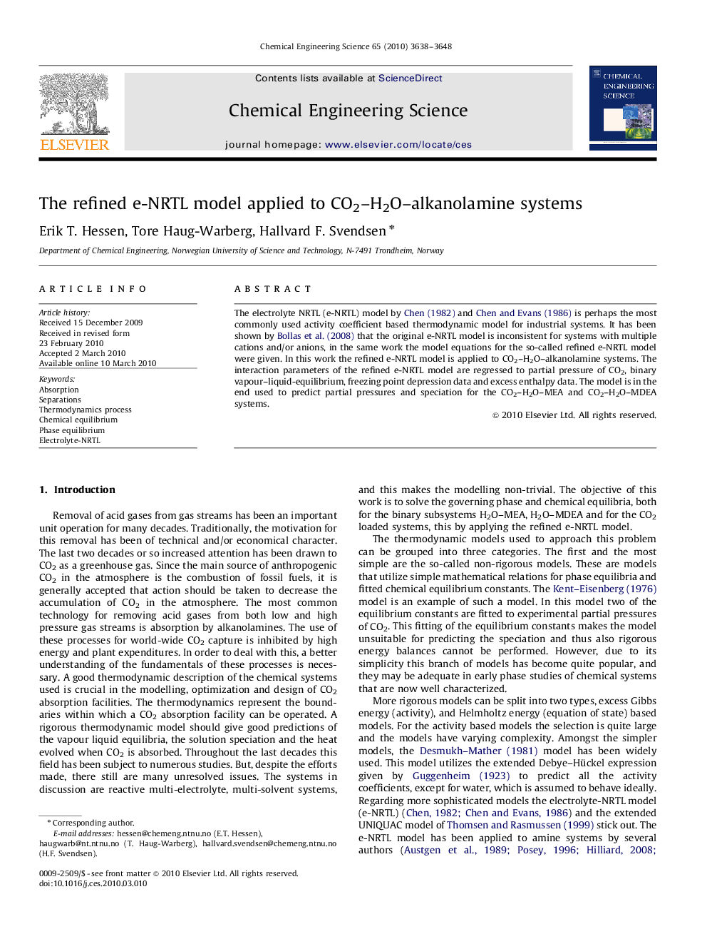 The refined e-NRTL model applied to CO2–H2O–alkanolamine systems