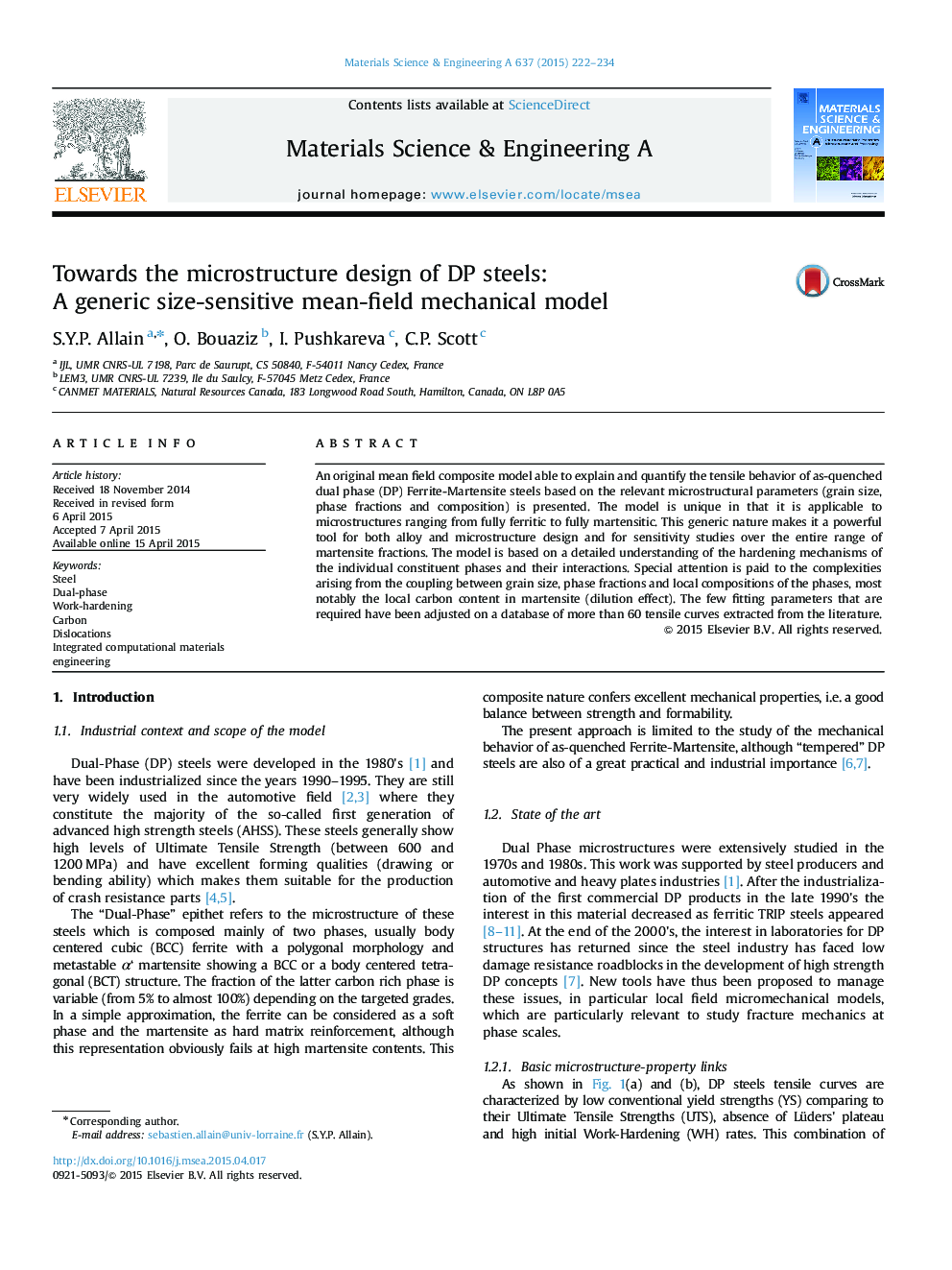 Towards the microstructure design of DP steels: A generic size-sensitive mean-field mechanical model