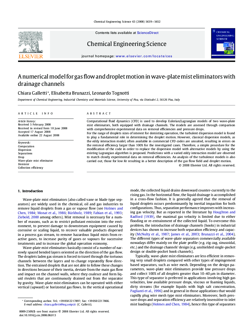 A numerical model for gas flow and droplet motion in wave-plate mist eliminators with drainage channels