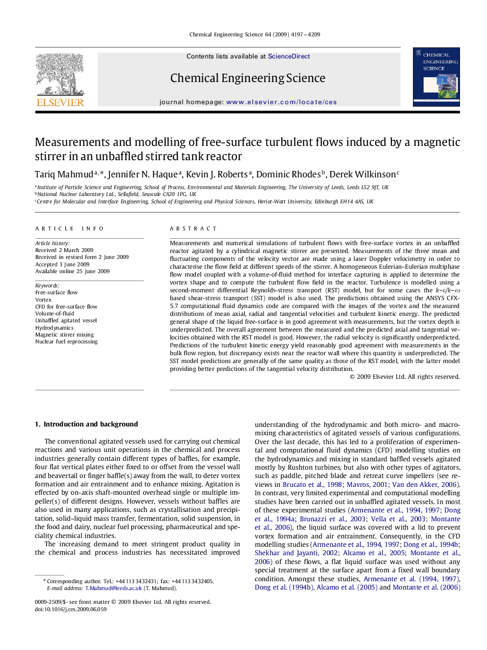 Measurements and modelling of free-surface turbulent flows induced by a magnetic stirrer in an unbaffled stirred tank reactor