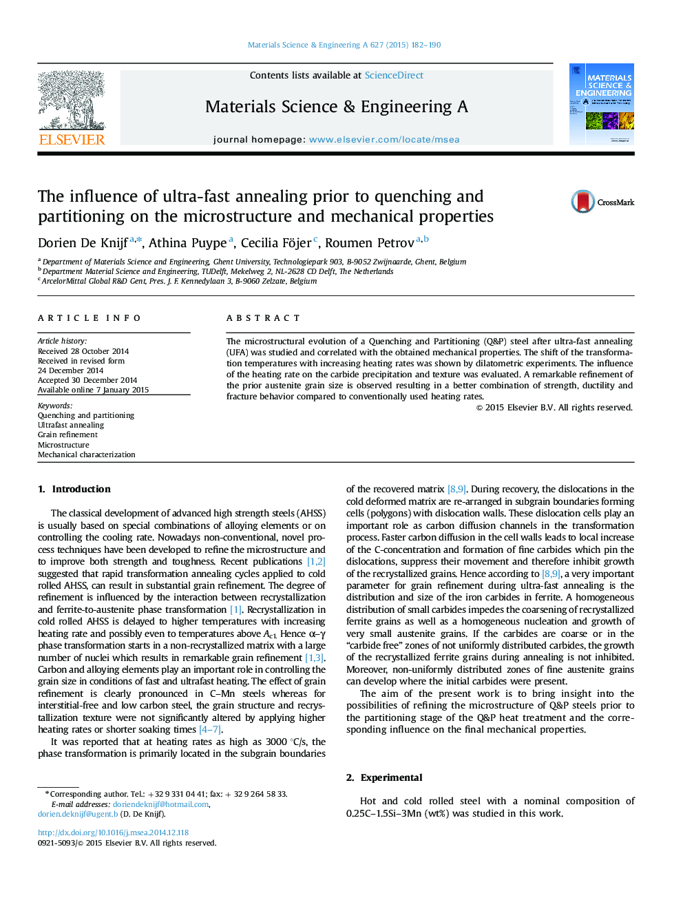 The influence of ultra-fast annealing prior to quenching and partitioning on the microstructure and mechanical properties