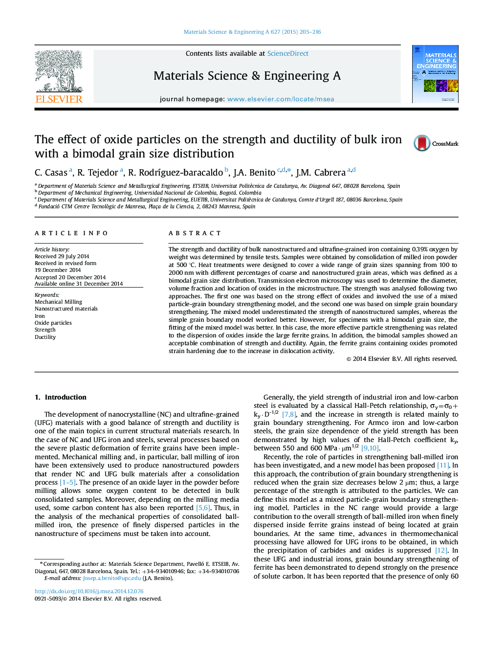 The effect of oxide particles on the strength and ductility of bulk iron with a bimodal grain size distribution