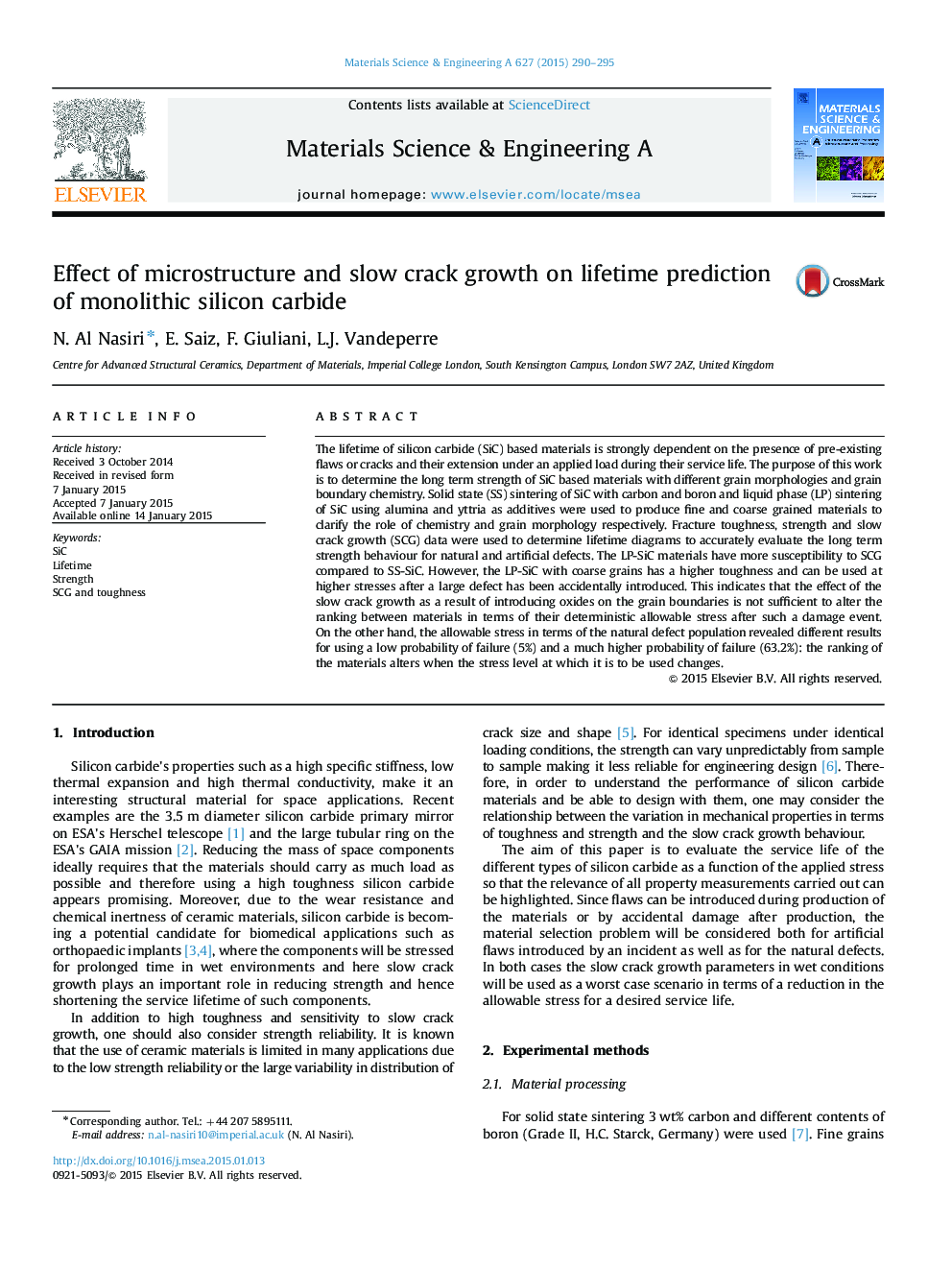 Effect of microstructure and slow crack growth on lifetime prediction of monolithic silicon carbide