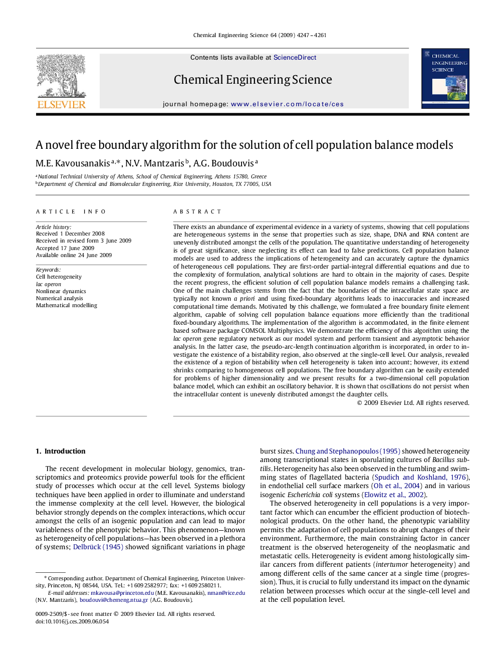 عکس صفحه اول مقاله: A novel free boundary algorithm for the solution of cell population balance models A novel free boundary algorithm for the solution of cell population balance models