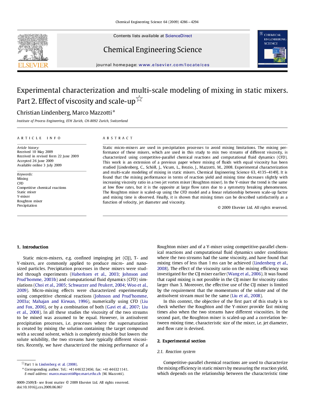 Experimental characterization and multi-scale modeling of mixing in static mixers. Part 2. Effect of viscosity and scale-up 