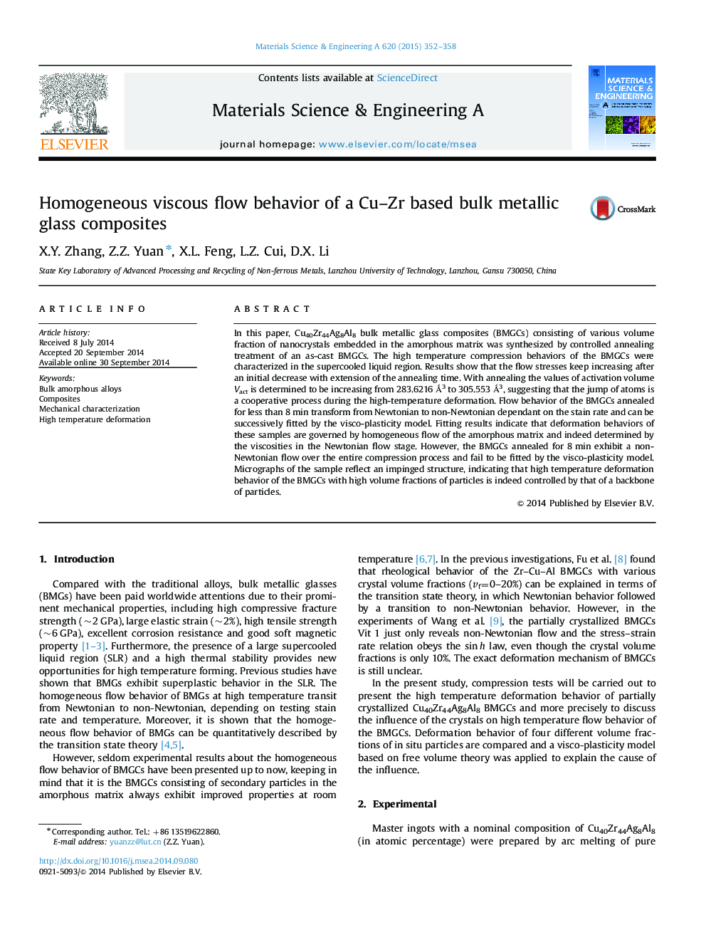 Homogeneous viscous flow behavior of a Cu–Zr based bulk metallic glass composites