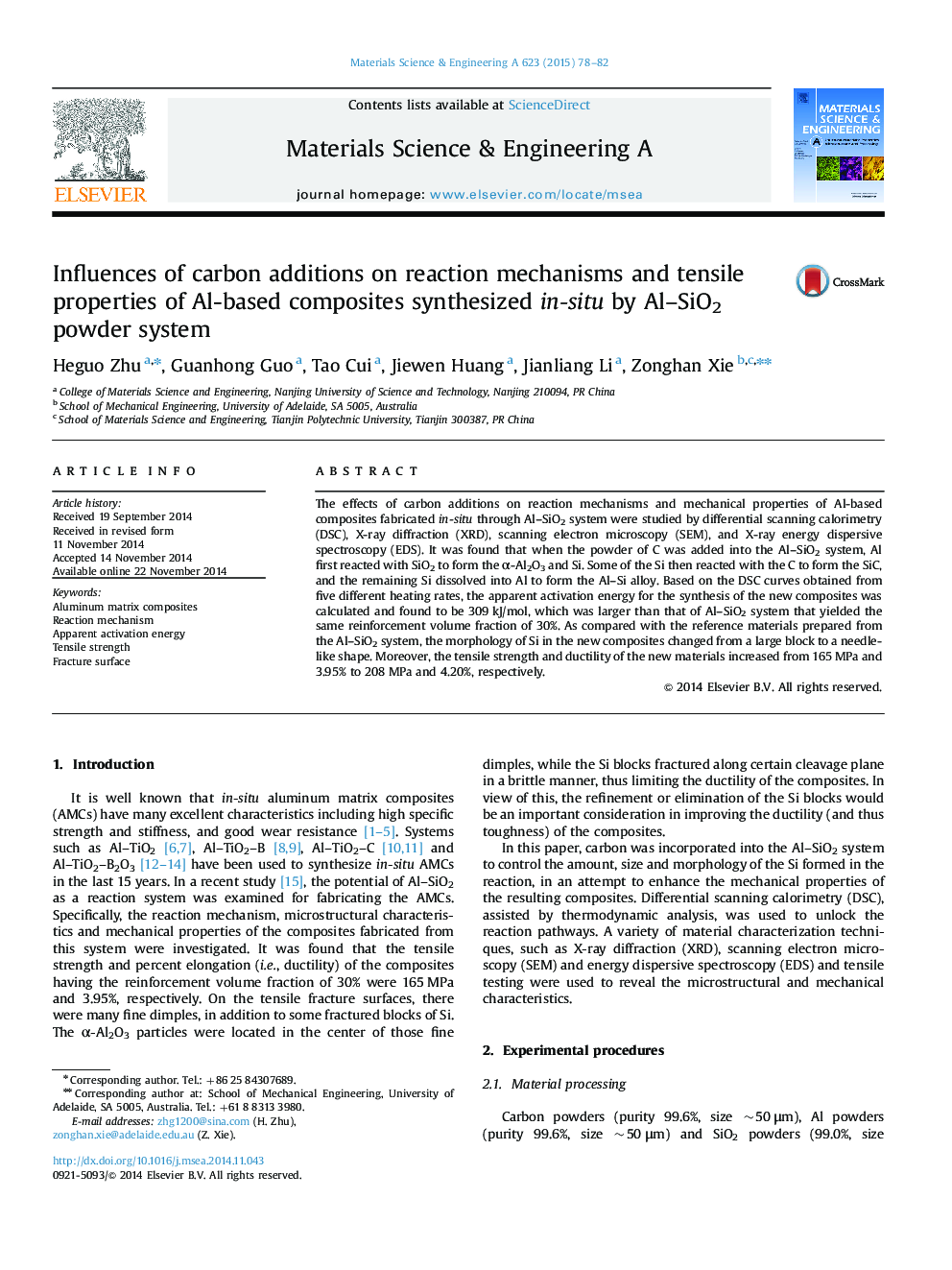 Influences of carbon additions on reaction mechanisms and tensile properties of Al-based composites synthesized in-situ by Al-SiO2 powder system