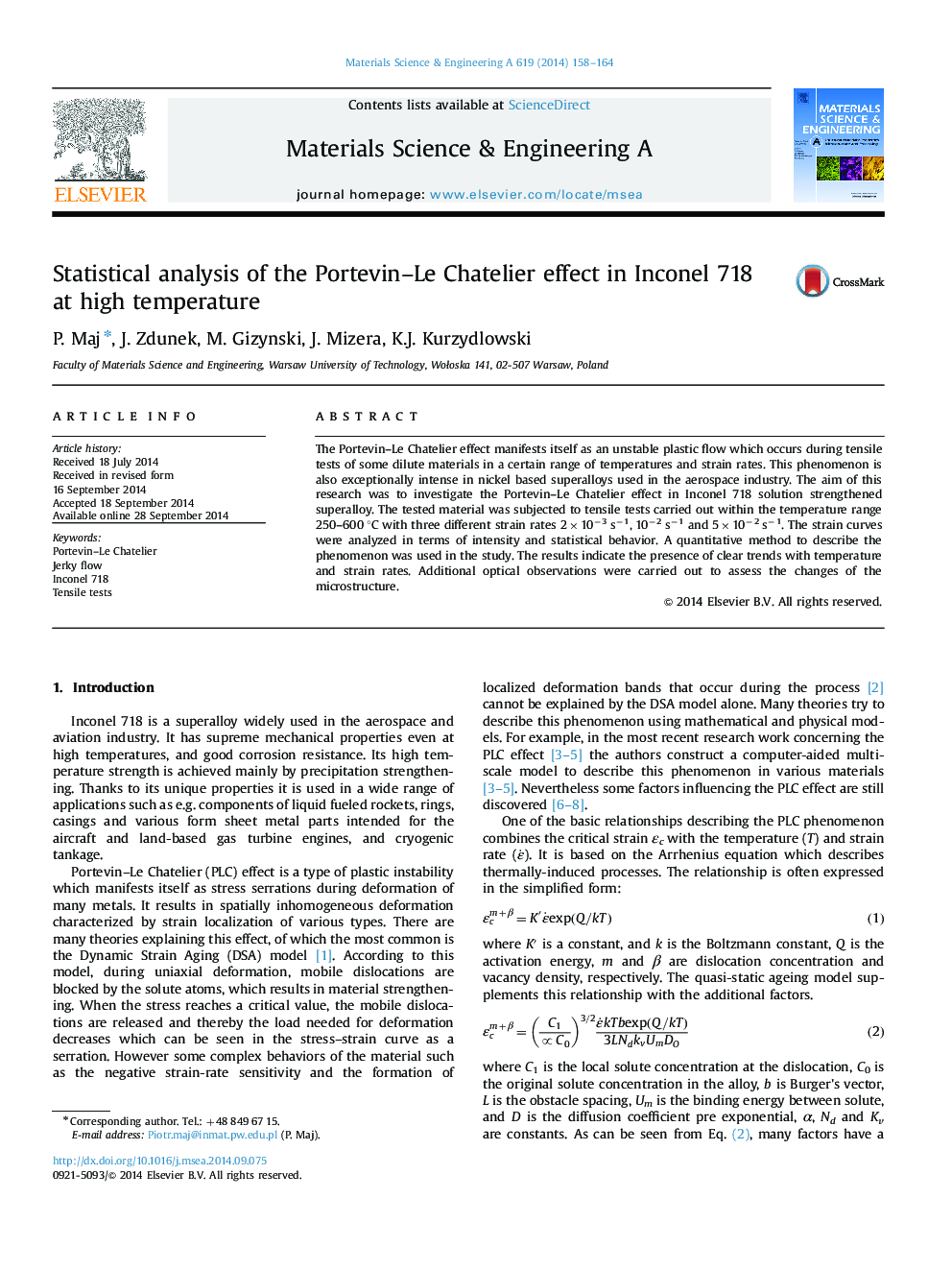 Statistical analysis of the Portevin-Le Chatelier effect in Inconel 718 at high temperature