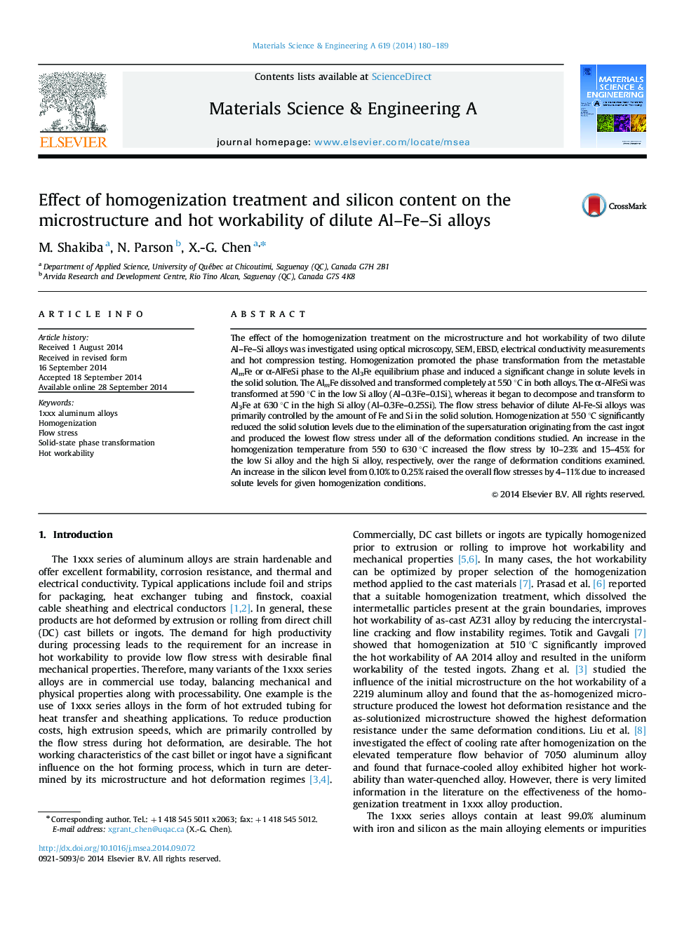 Effect of homogenization treatment and silicon content on the microstructure and hot workability of dilute Al–Fe–Si alloys