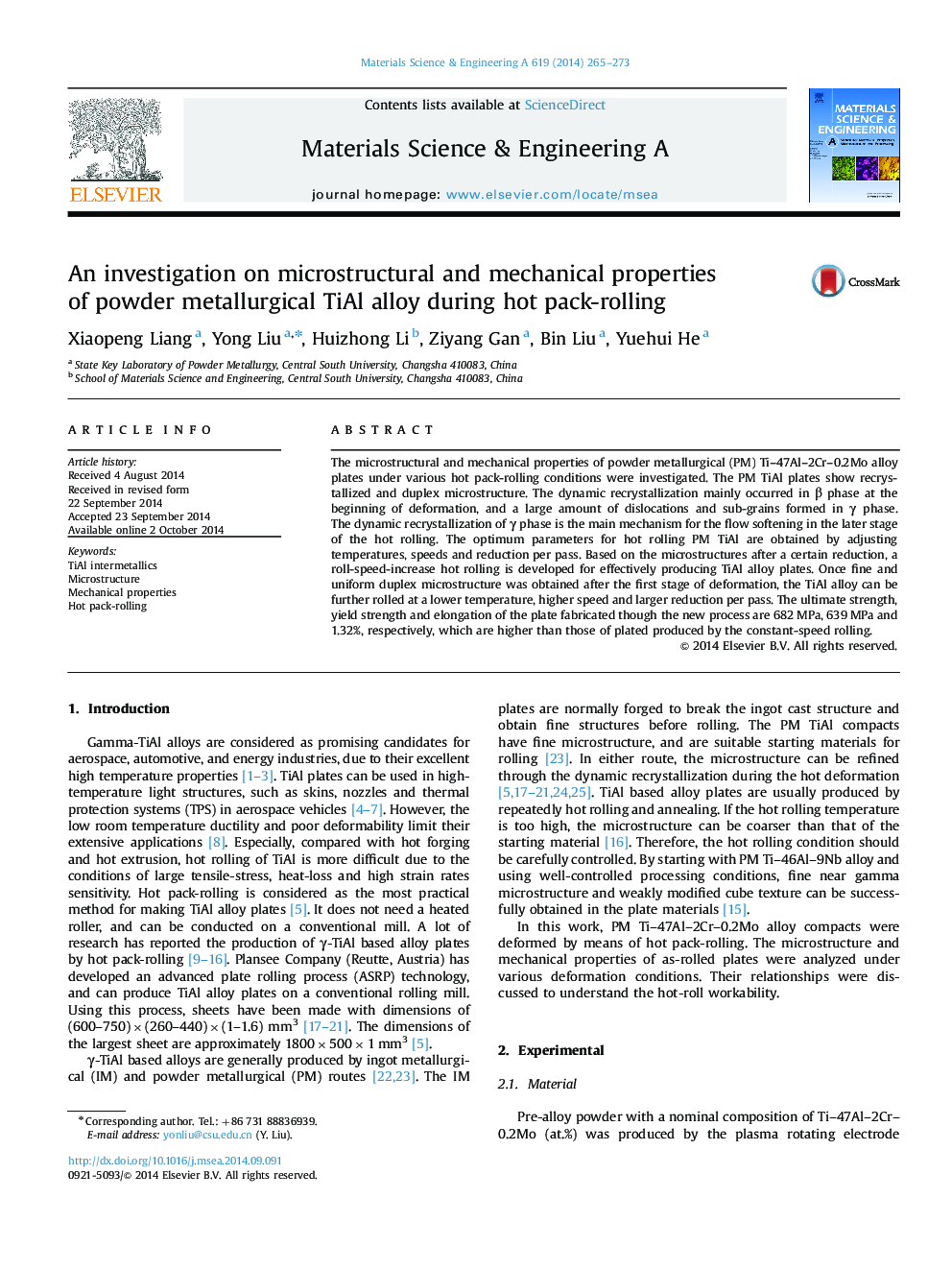 An investigation on microstructural and mechanical properties of powder metallurgical TiAl alloy during hot pack-rolling