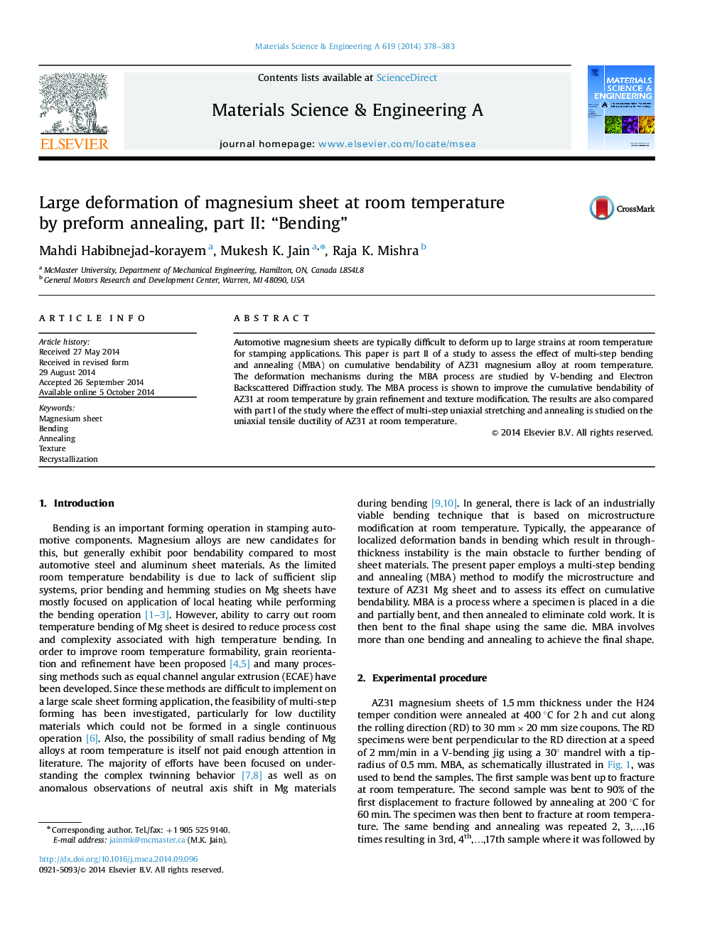 Large deformation of magnesium sheet at room temperature by preform annealing, part II: “Bending”