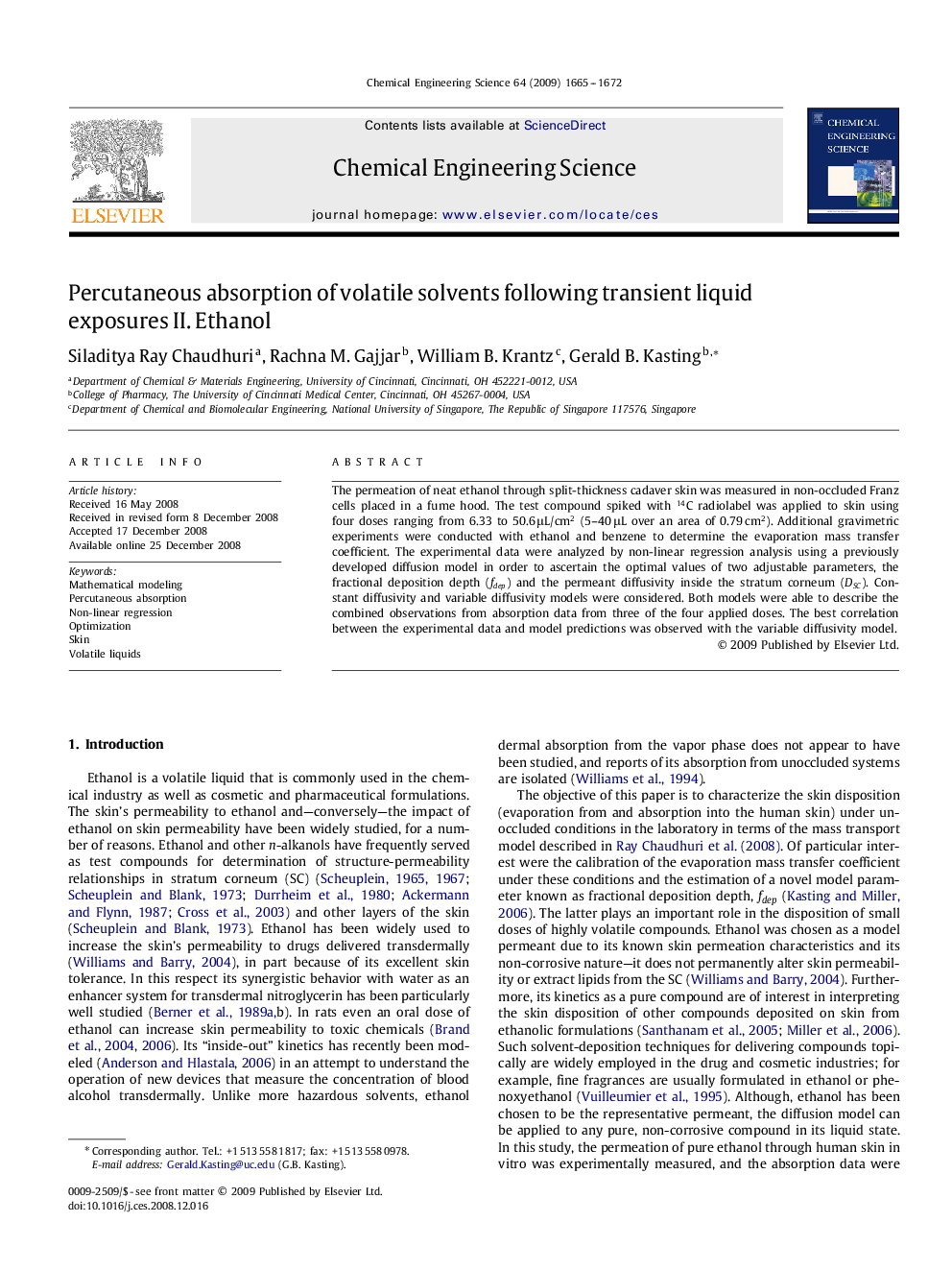 Percutaneous absorption of volatile solvents following transient liquid exposures II. Ethanol