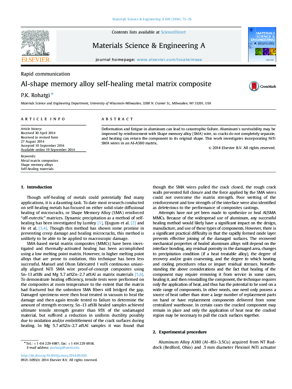 Al-shape memory alloy self-healing metal matrix composite