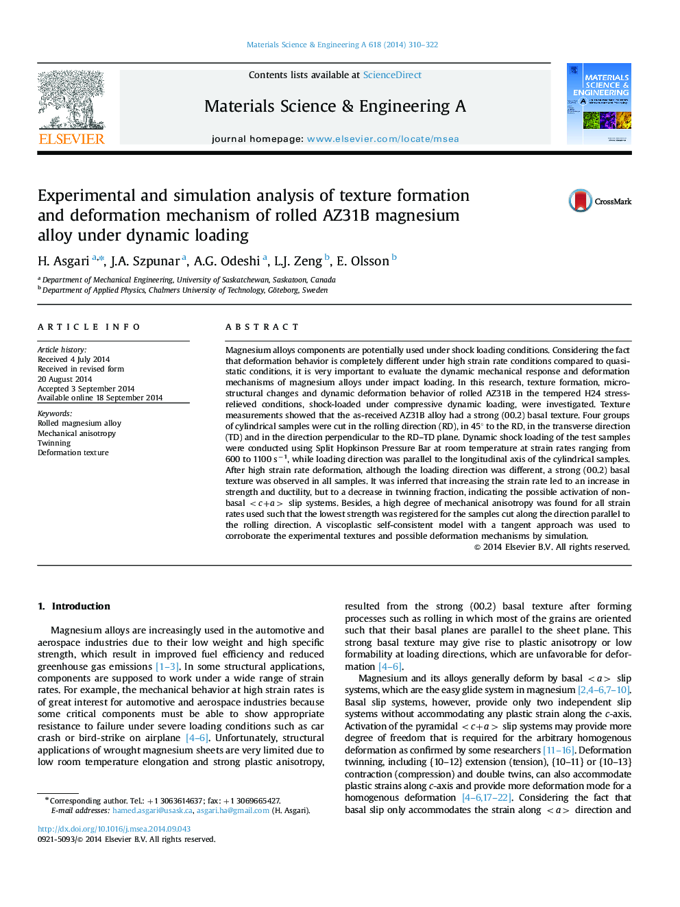 Experimental and simulation analysis of texture formation and deformation mechanism of rolled AZ31B magnesium alloy under dynamic loading