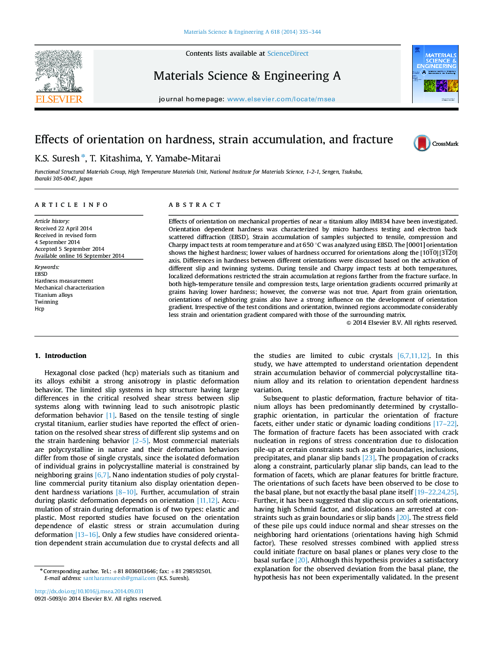 Effects of orientation on hardness, strain accumulation, and fracture