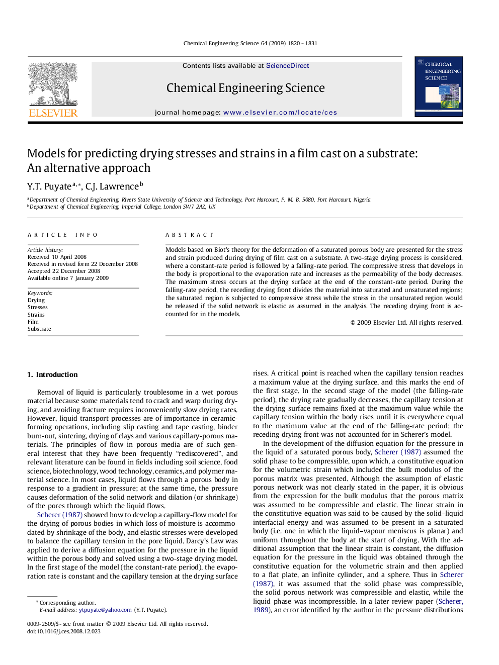 Models for predicting drying stresses and strains in a film cast on a substrate: An alternative approach