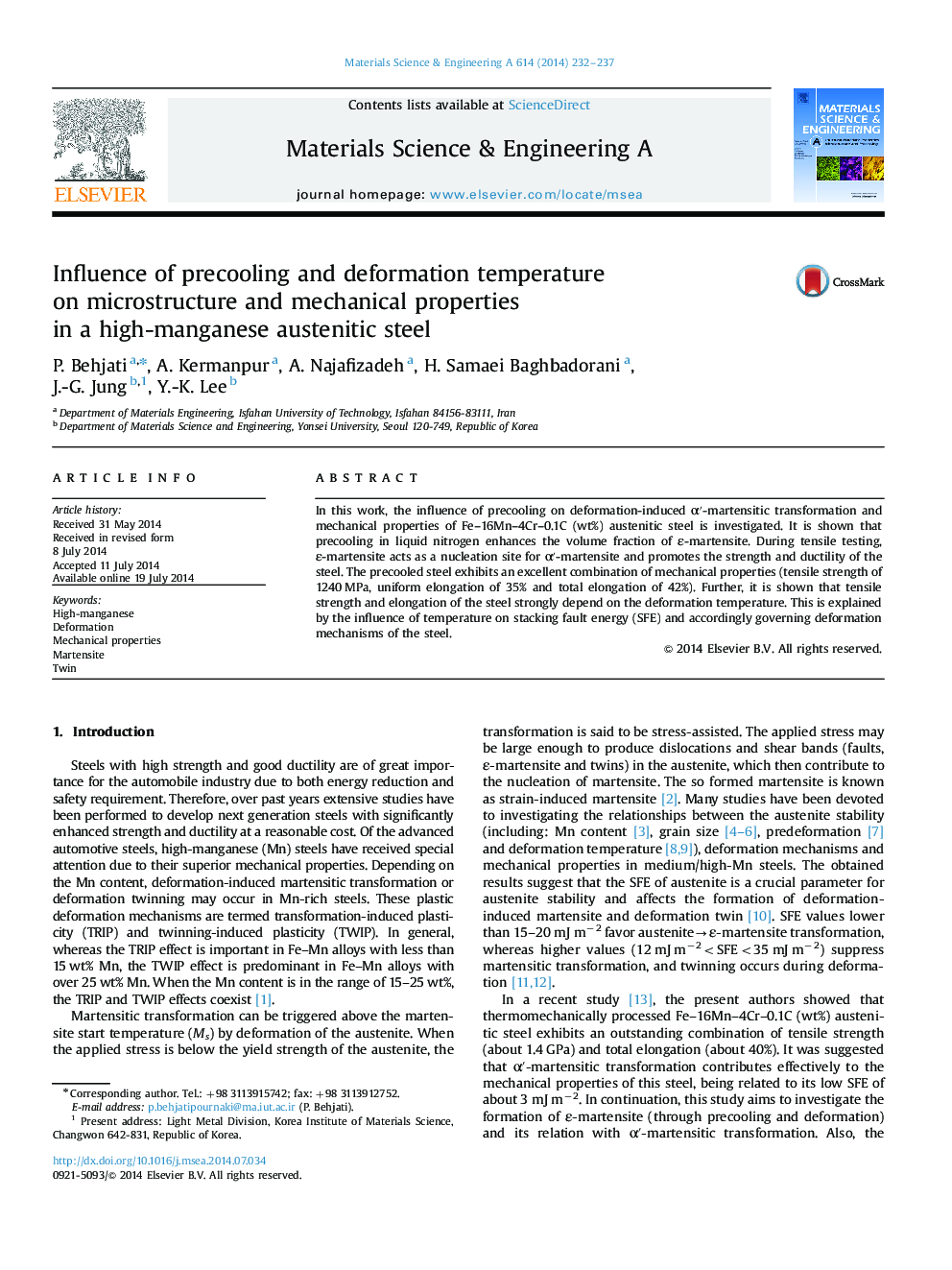 Influence of precooling and deformation temperature on microstructure and mechanical properties in a high-manganese austenitic steel