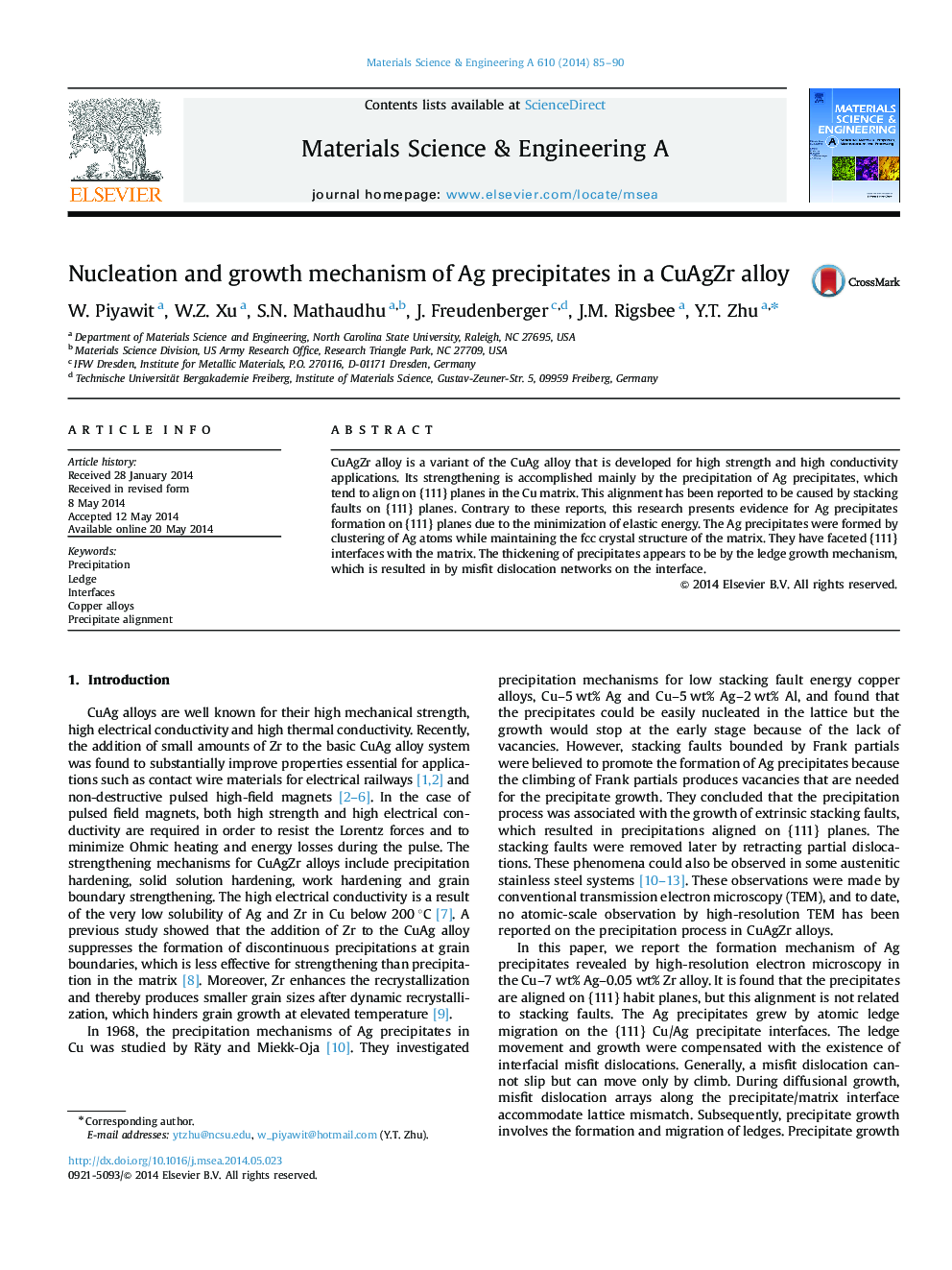 Nucleation and growth mechanism of Ag precipitates in a CuAgZr alloy