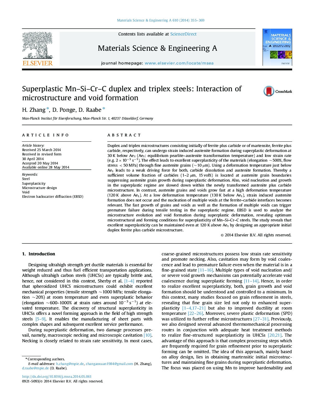 Superplastic Mn-Si-Cr-C duplex and triplex steels: Interaction of microstructure and void formation