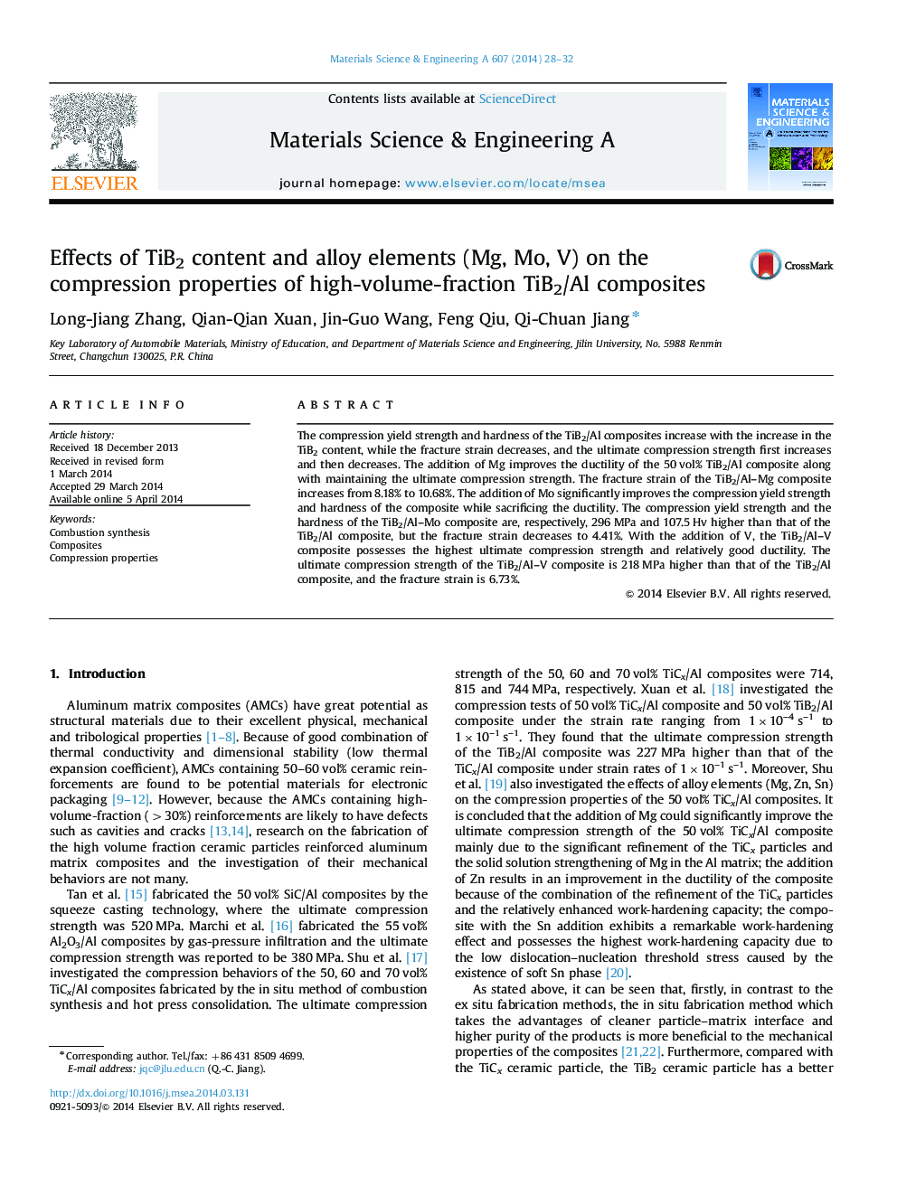 Effects of TiB2 content and alloy elements (Mg, Mo, V) on the compression properties of high-volume-fraction TiB2/Al composites