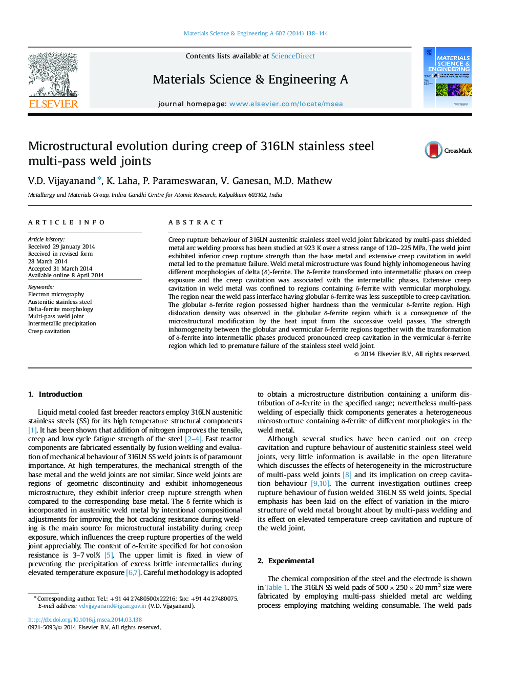 Microstructural evolution during creep of 316LN stainless steel multi-pass weld joints