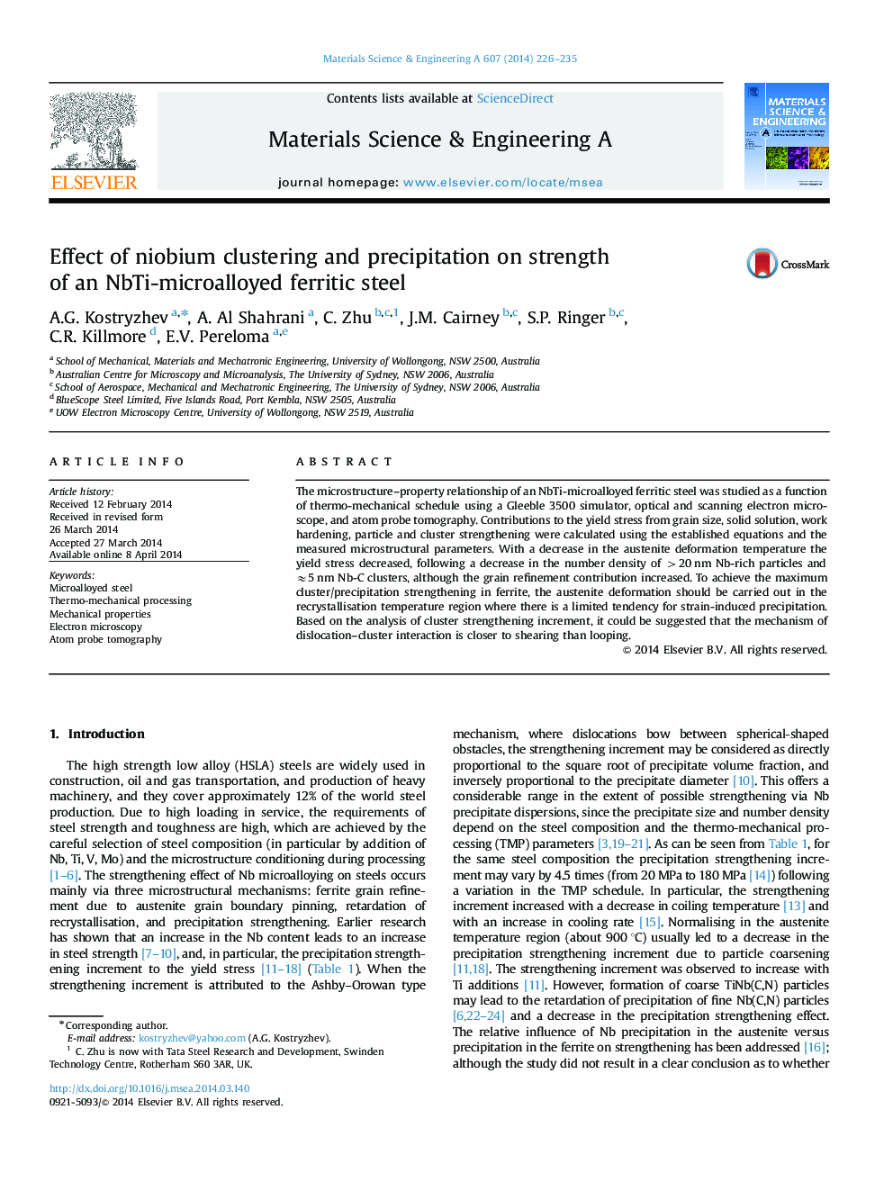 Effect of niobium clustering and precipitation on strength of an NbTi-microalloyed ferritic steel