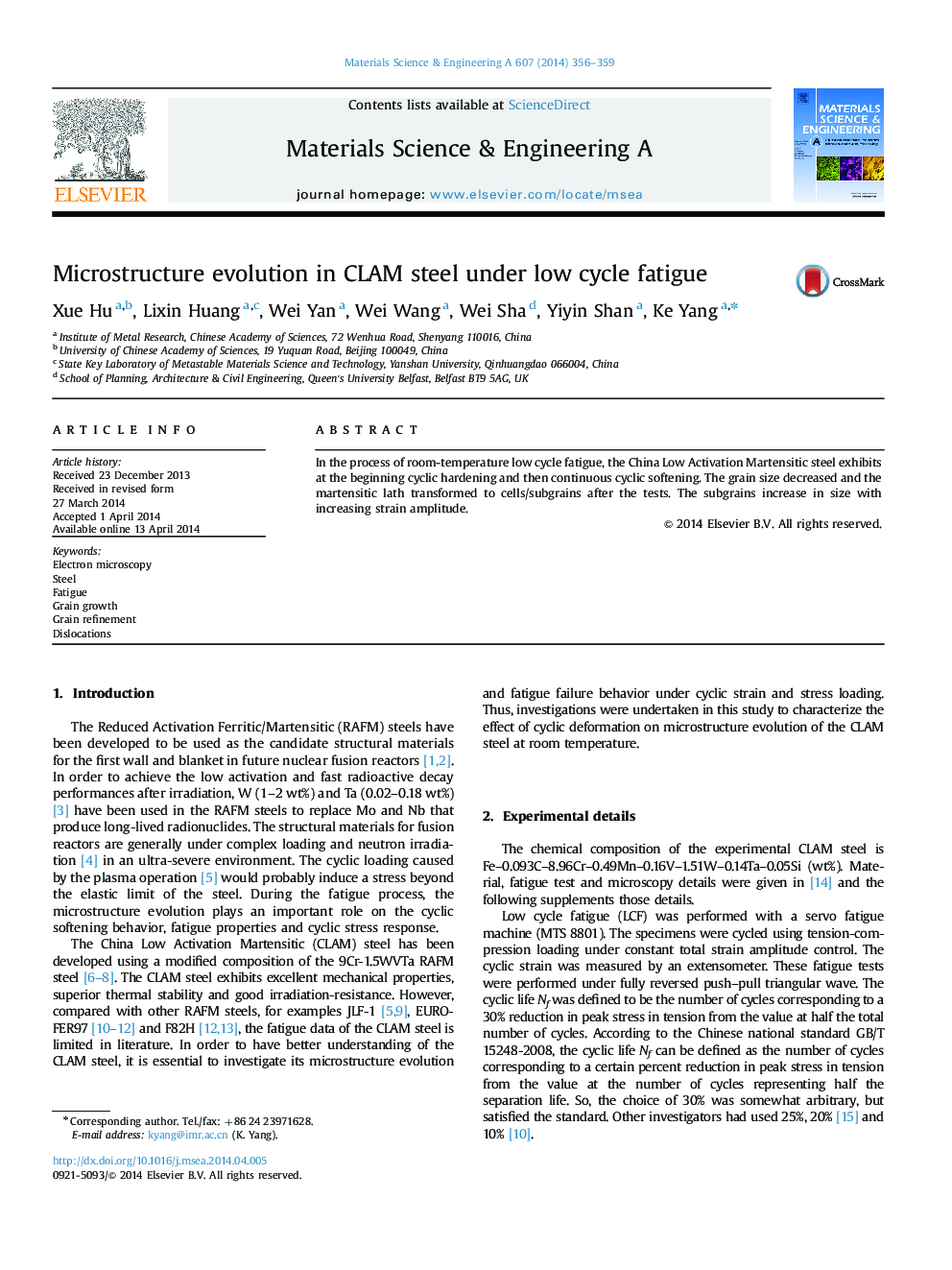 Microstructure evolution in CLAM steel under low cycle fatigue