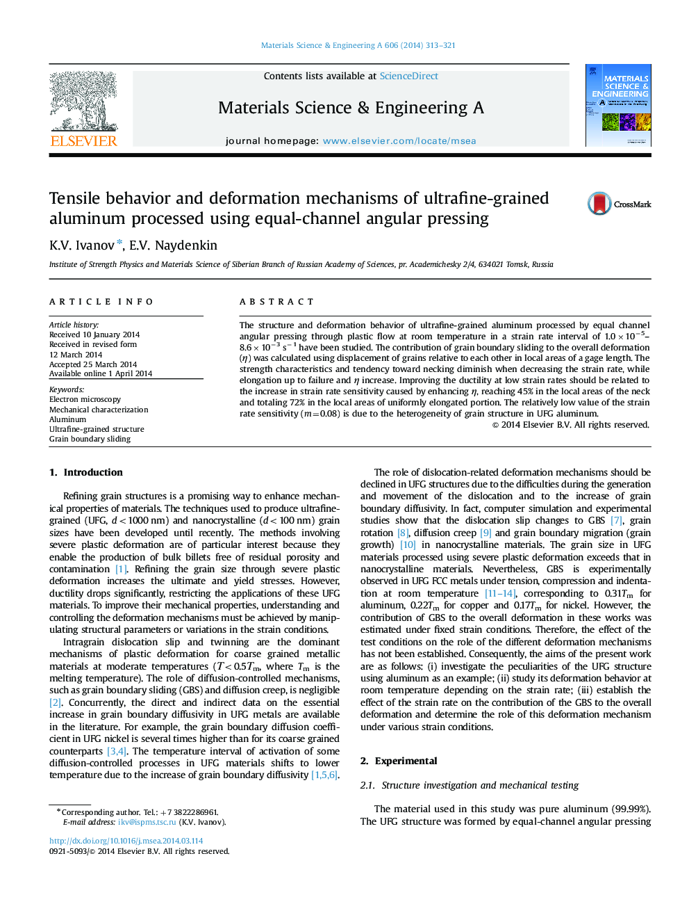 Tensile behavior and deformation mechanisms of ultrafine-grained aluminum processed using equal-channel angular pressing