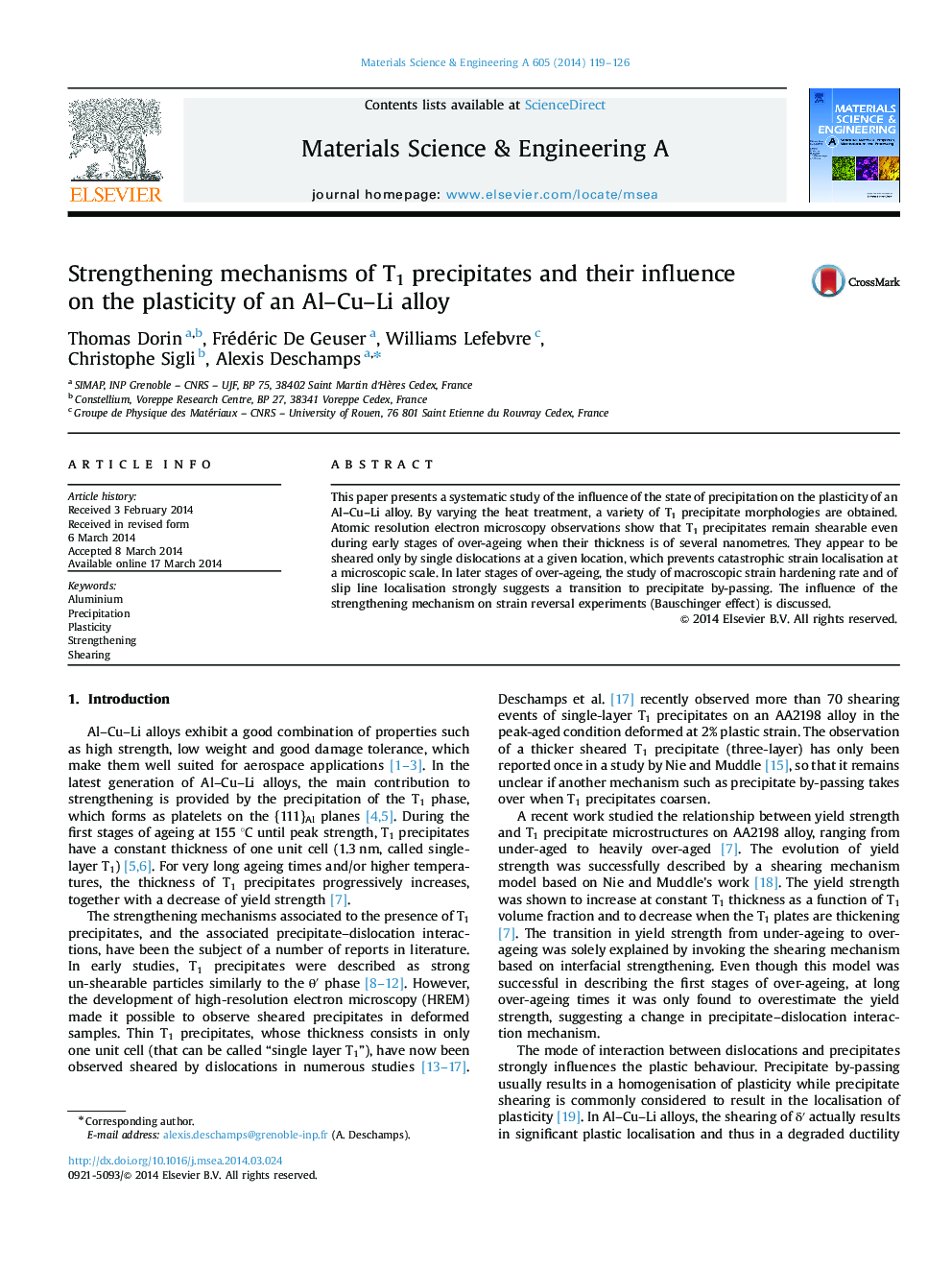 Strengthening mechanisms of T1 precipitates and their influence on the plasticity of an Al-Cu-Li alloy