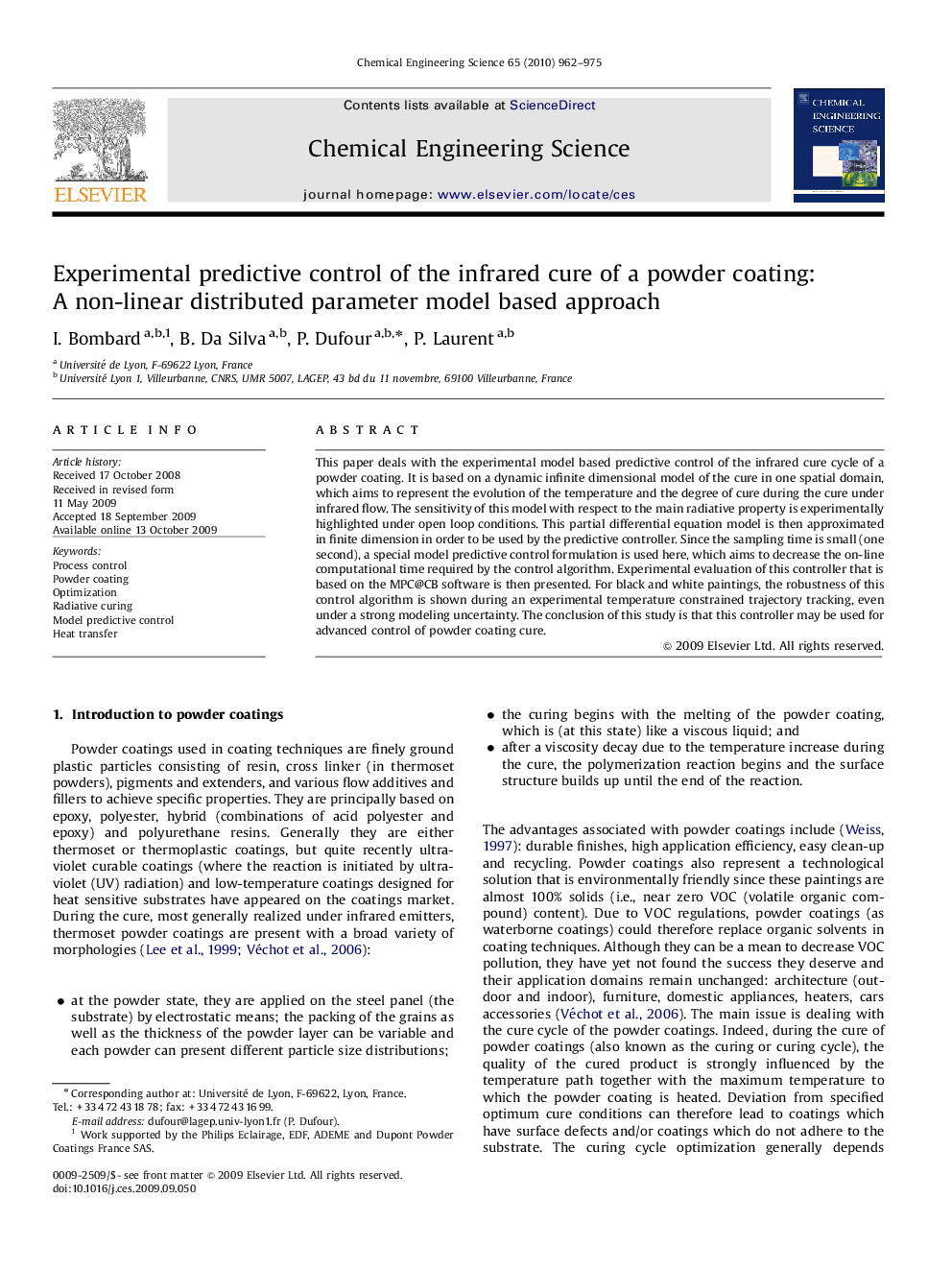 Experimental predictive control of the infrared cure of a powder coating: A non-linear distributed parameter model based approach