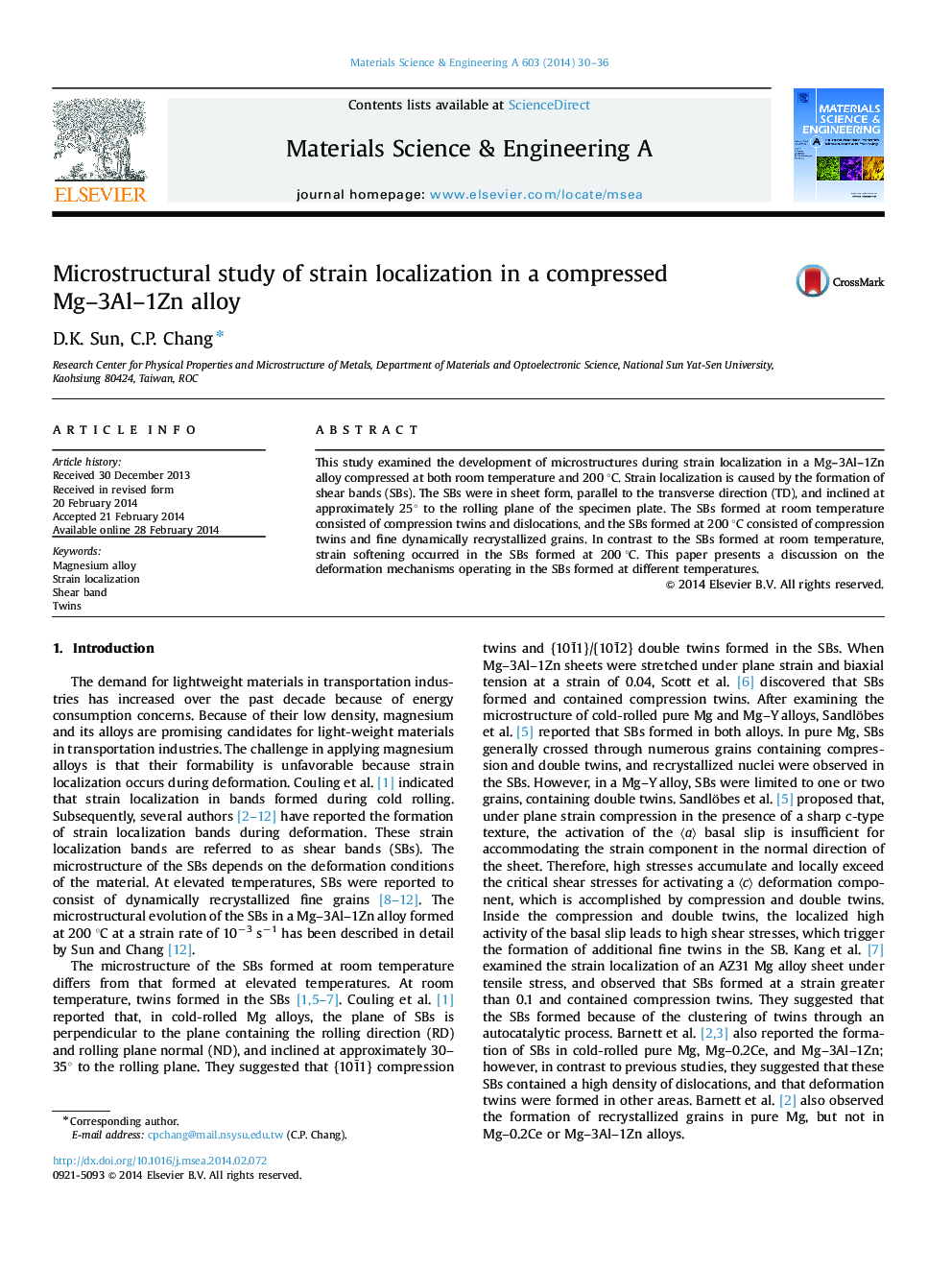 Microstructural study of strain localization in a compressed Mg-3Al-1Zn alloy