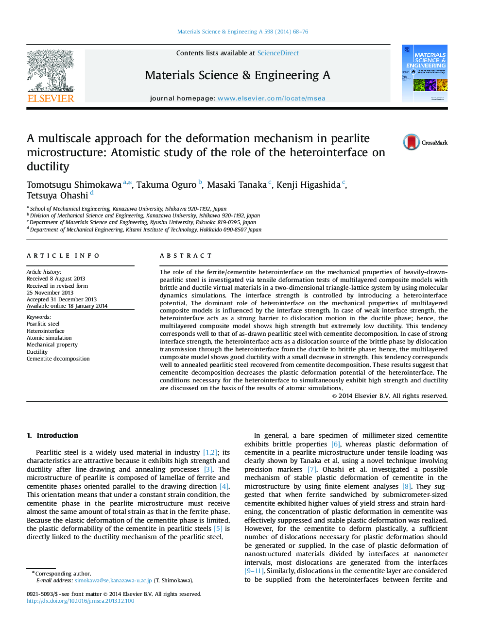 A multiscale approach for the deformation mechanism in pearlite microstructure: Atomistic study of the role of the heterointerface on ductility