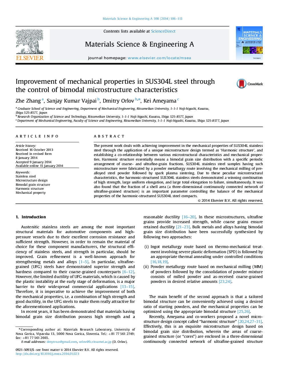 Improvement of mechanical properties in SUS304L steel through the control of bimodal microstructure characteristics