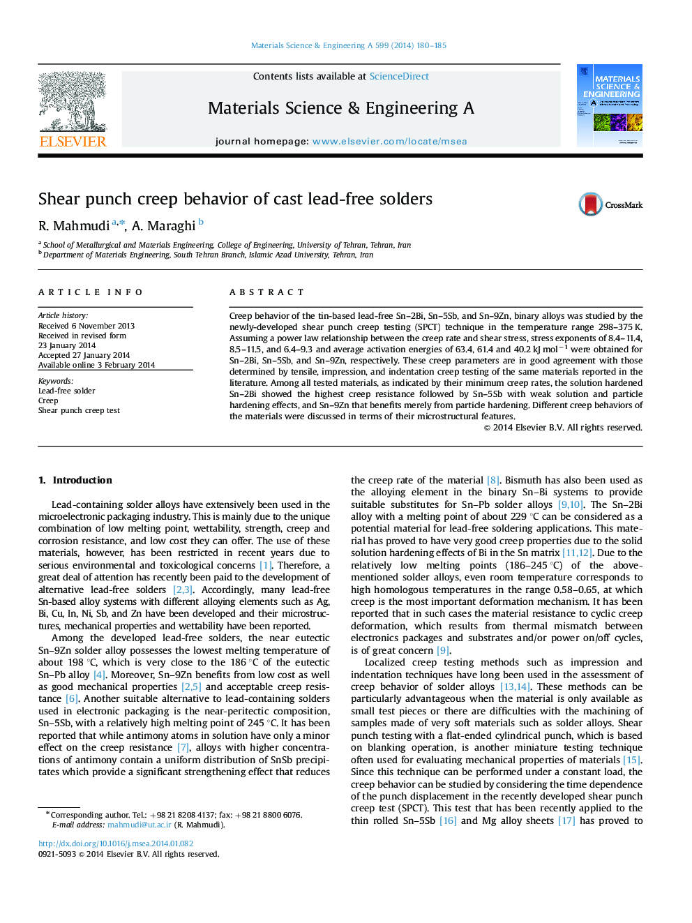 Shear punch creep behavior of cast lead-free solders