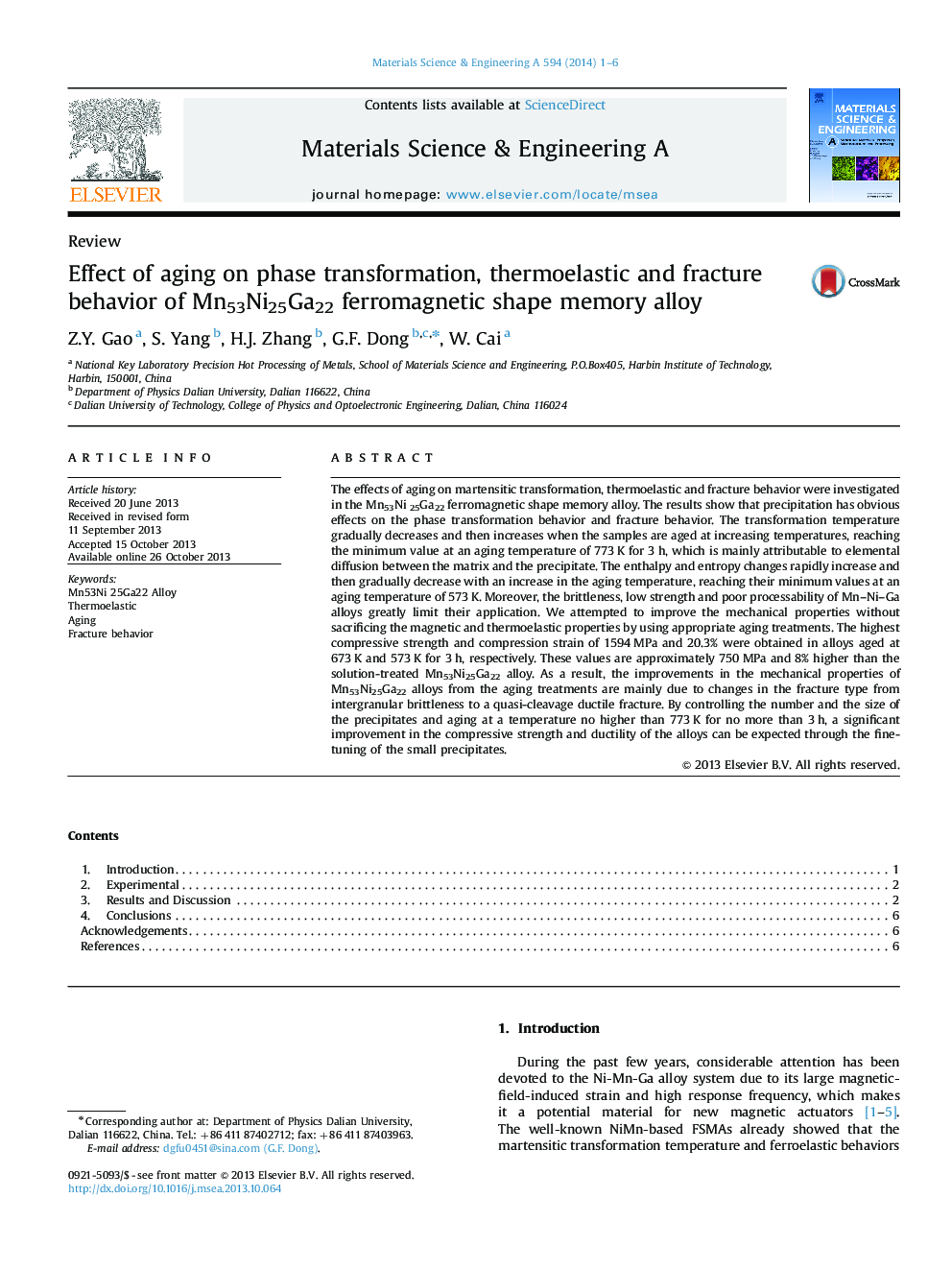 Effect of aging on phase transformation, thermoelastic and fracture behavior of Mn53Ni25Ga22 ferromagnetic shape memory alloy