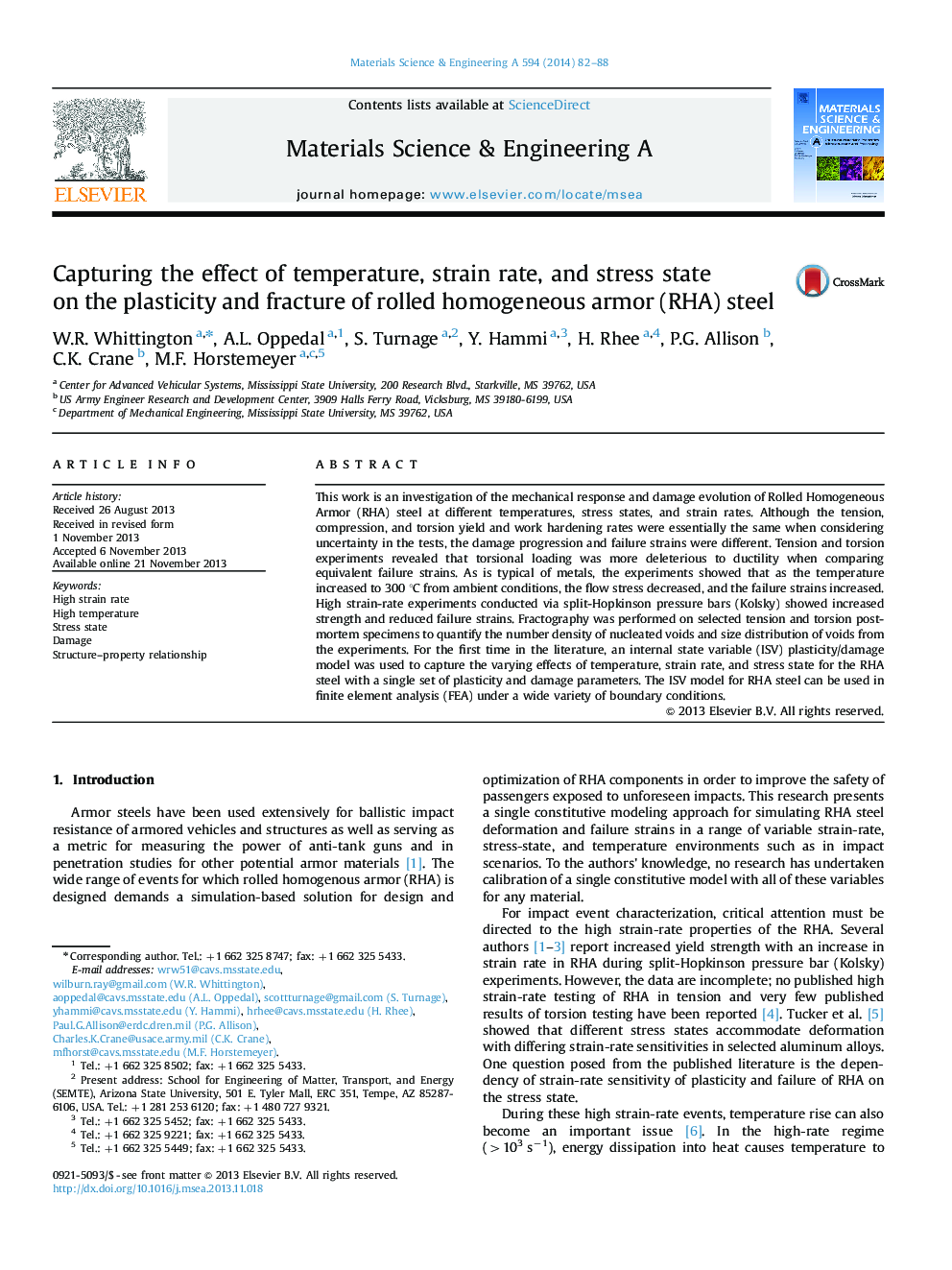 Capturing the effect of temperature, strain rate, and stress state on the plasticity and fracture of rolled homogeneous armor (RHA) steel