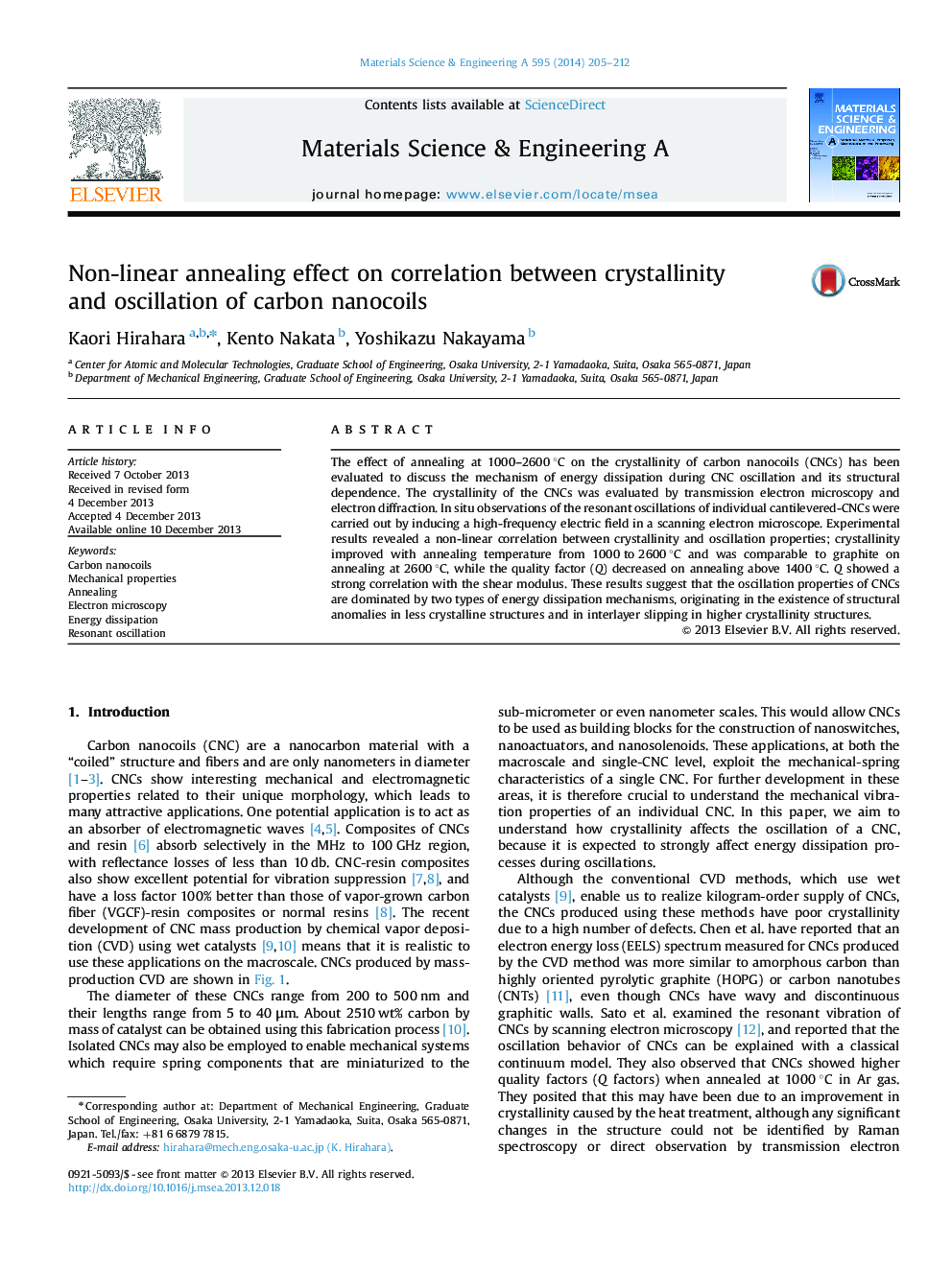 Non-linear annealing effect on correlation between crystallinity and oscillation of carbon nanocoils