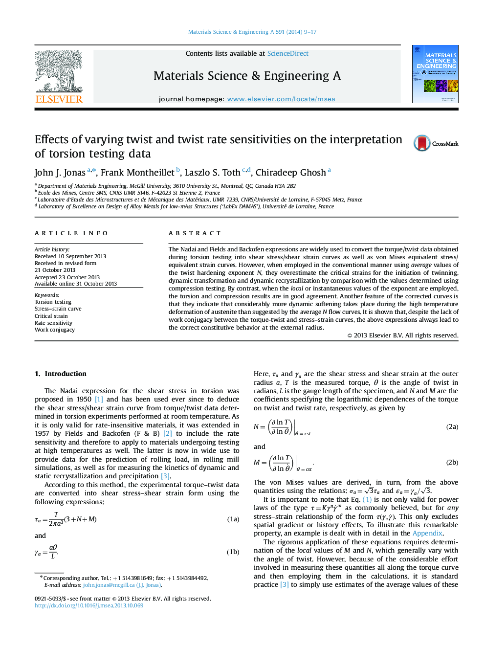 Effects of varying twist and twist rate sensitivities on the interpretation of torsion testing data