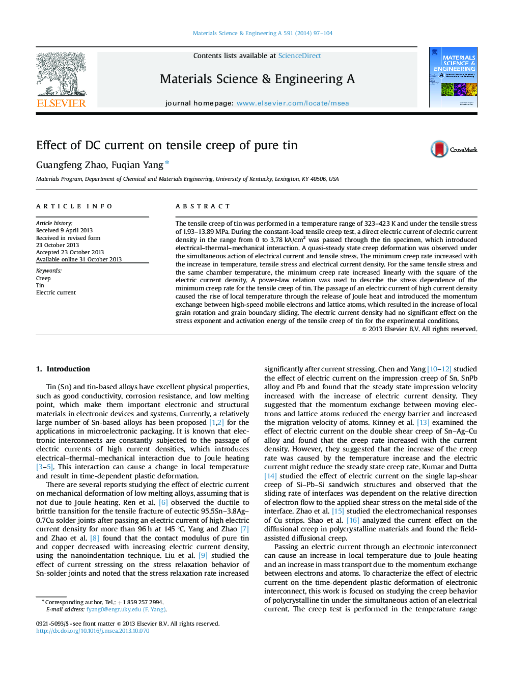 Effect of DC current on tensile creep of pure tin