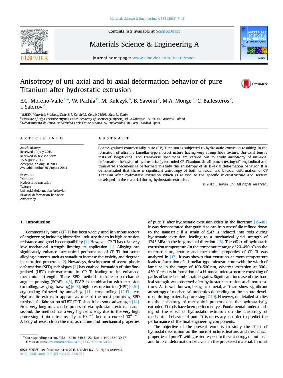 Anisotropy of uni-axial and bi-axial deformation behavior of pure Titanium after hydrostatic extrusion