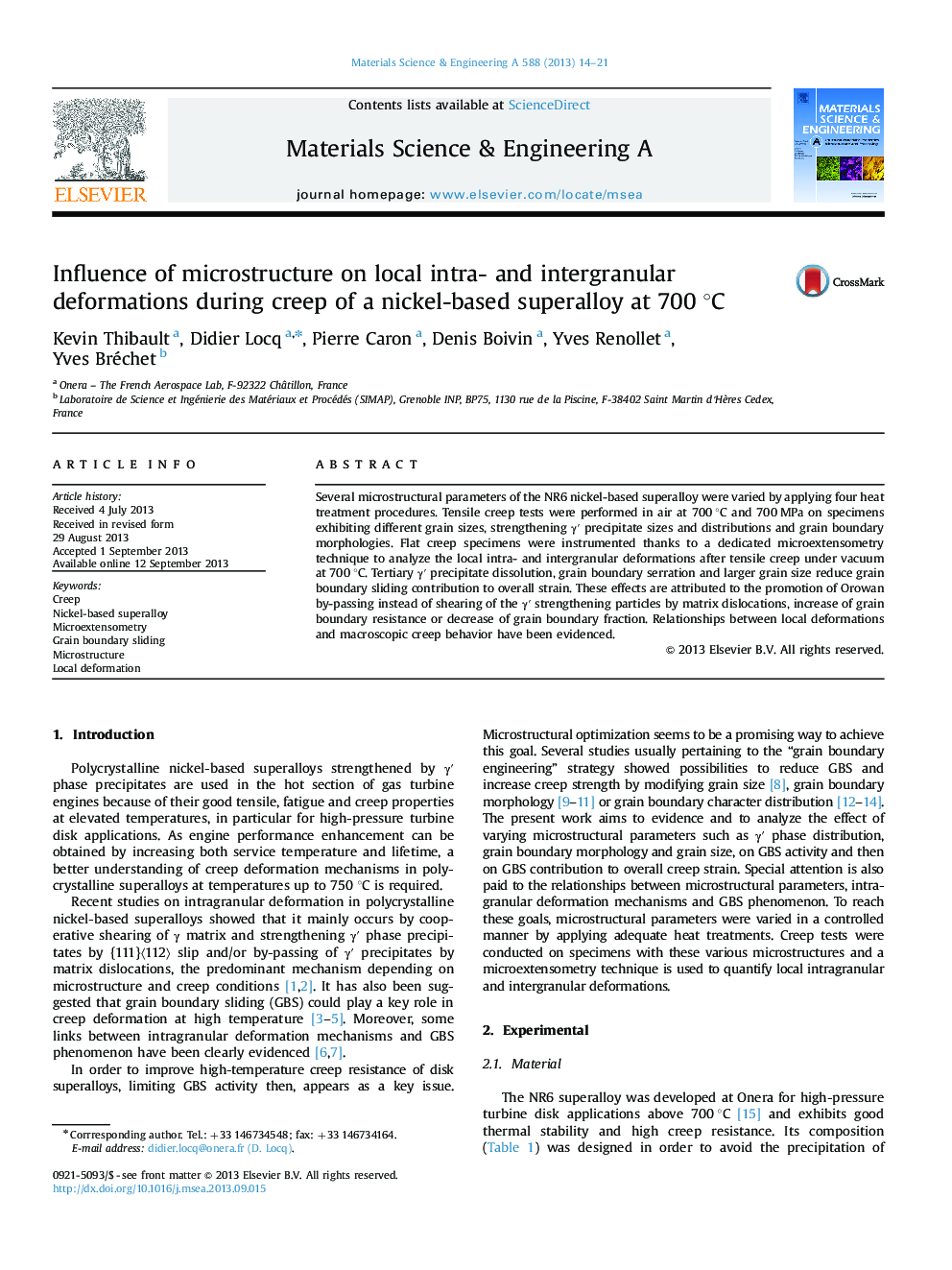 Influence of microstructure on local intra- and intergranular deformations during creep of a nickel-based superalloy at 700Â Â°C