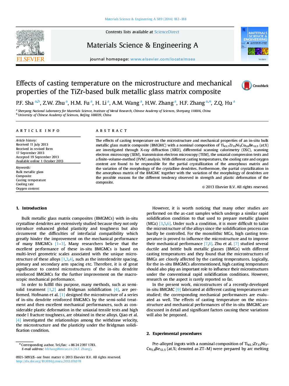 Effects of casting temperature on the microstructure and mechanical properties of the TiZr-based bulk metallic glass matrix composite