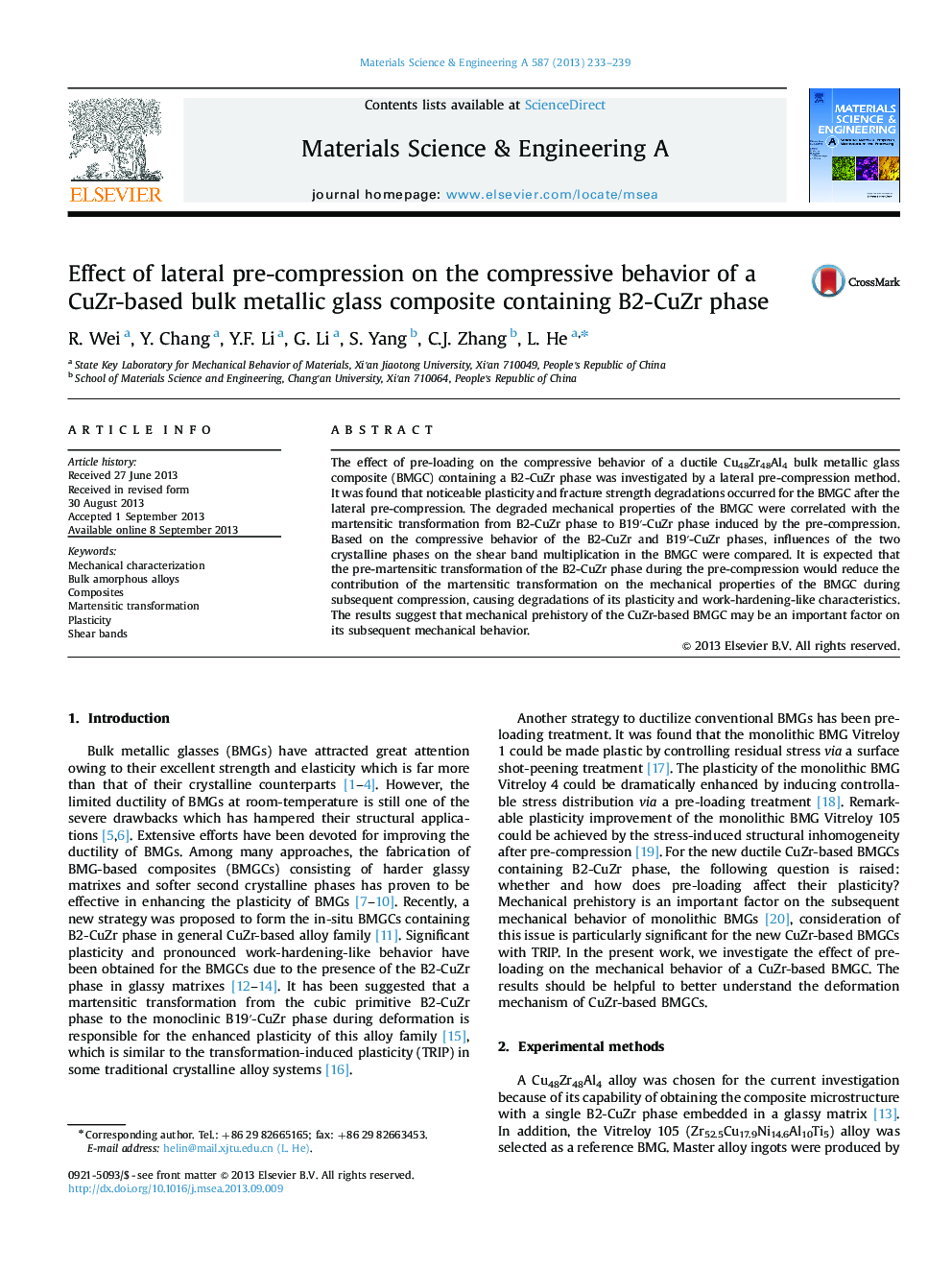 Effect of lateral pre-compression on the compressive behavior of a CuZr-based bulk metallic glass composite containing B2-CuZr phase