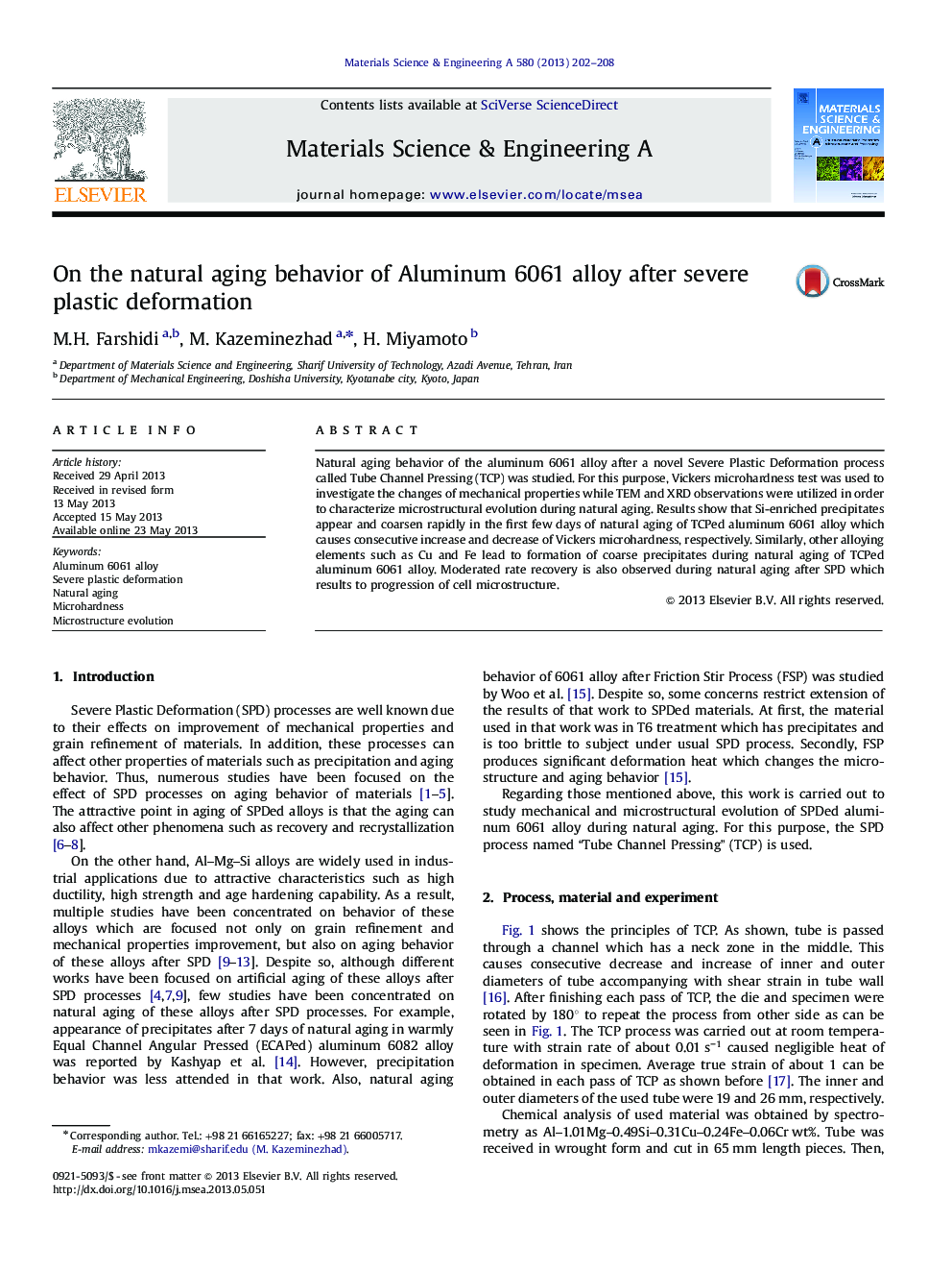 On the natural aging behavior of Aluminum 6061 alloy after severe plastic deformation